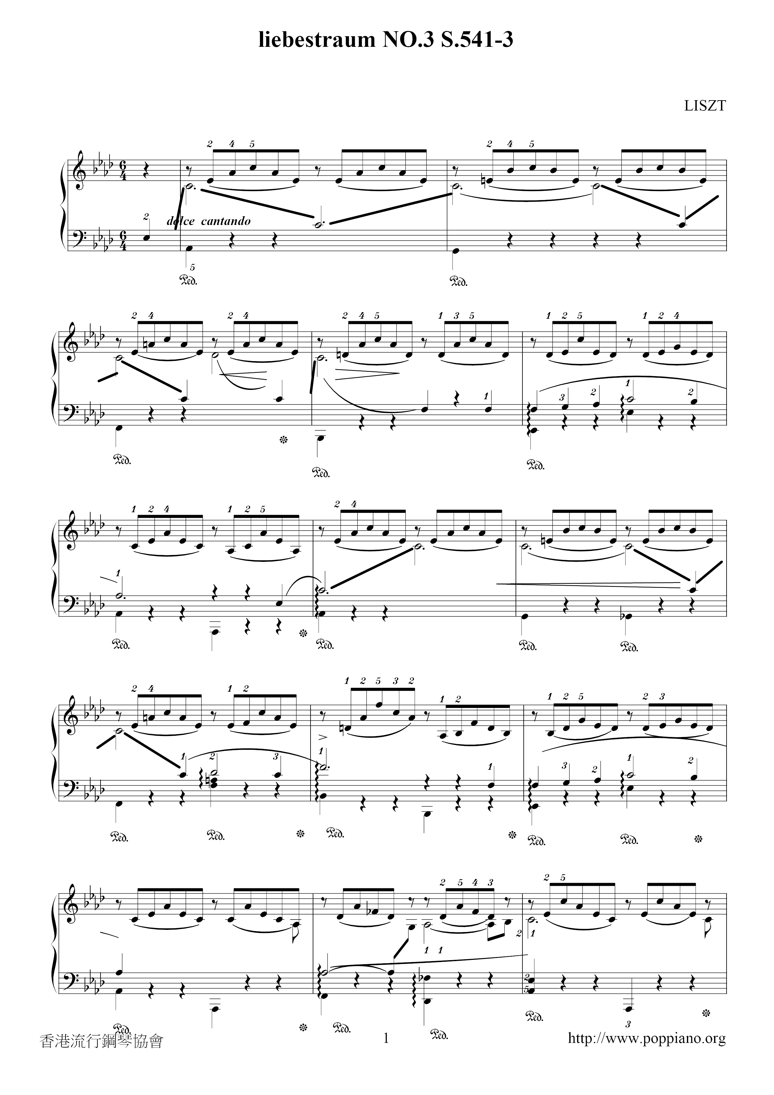 Liebestraum No. 3 in A-Flat Major, S. 541 / 3琴譜