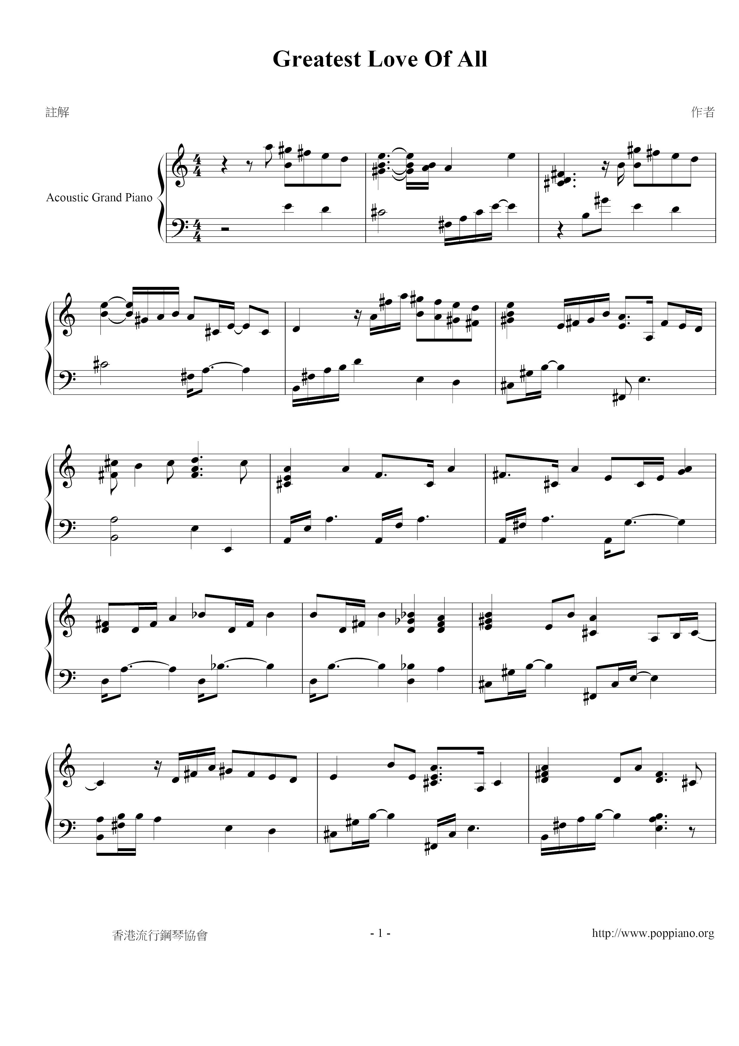 Greatest Love Of All Piano Intro