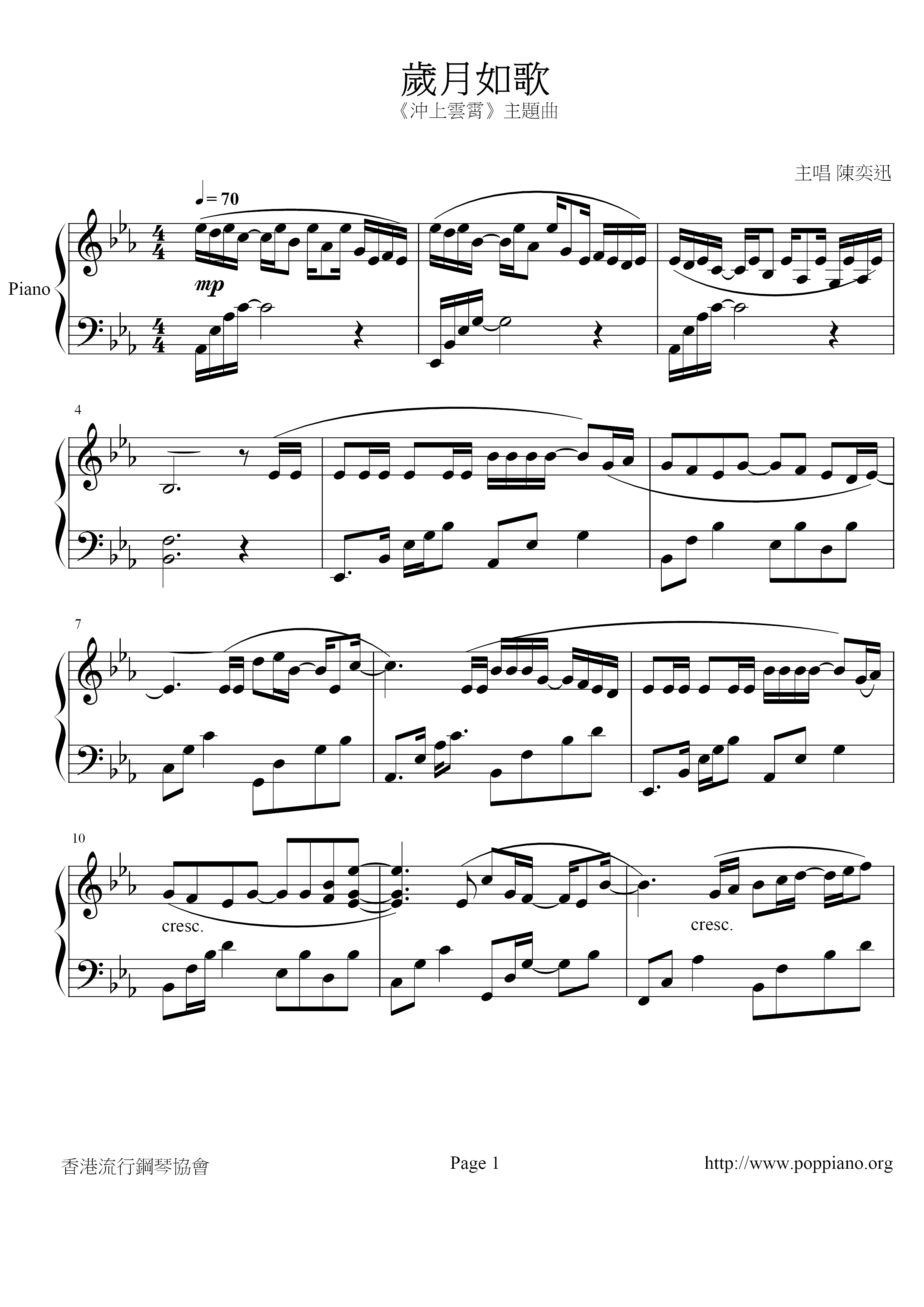 Song Of The Years Gone By Score