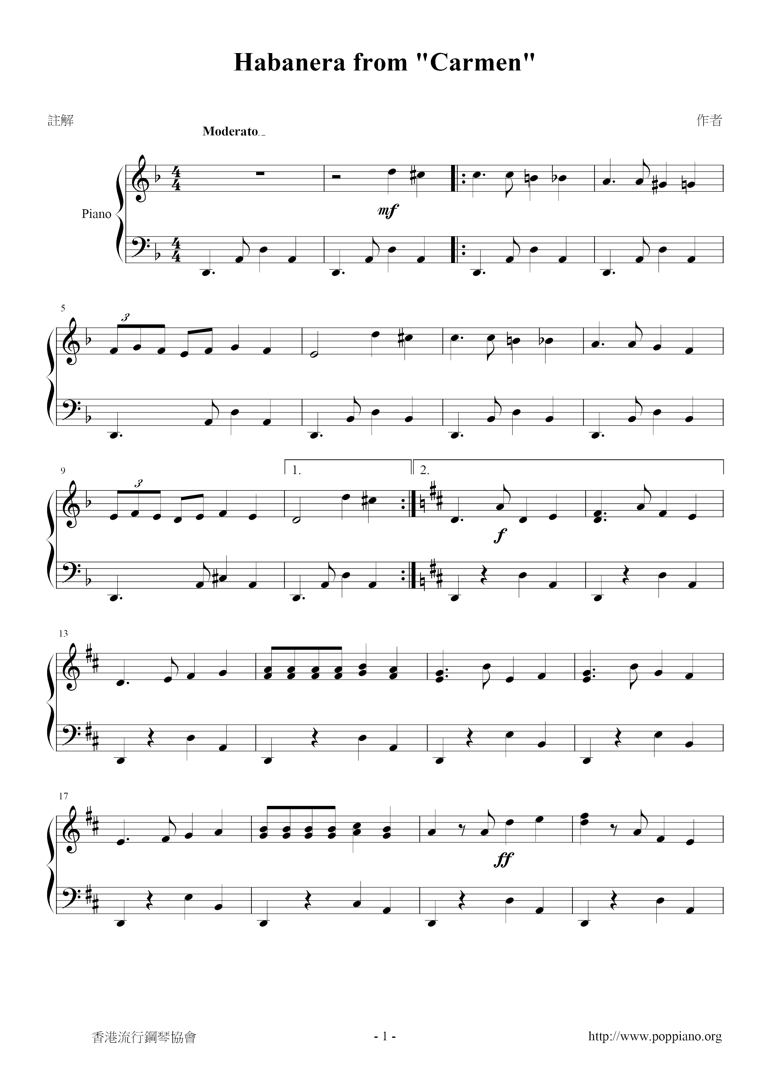 Carmen - Habanera Score