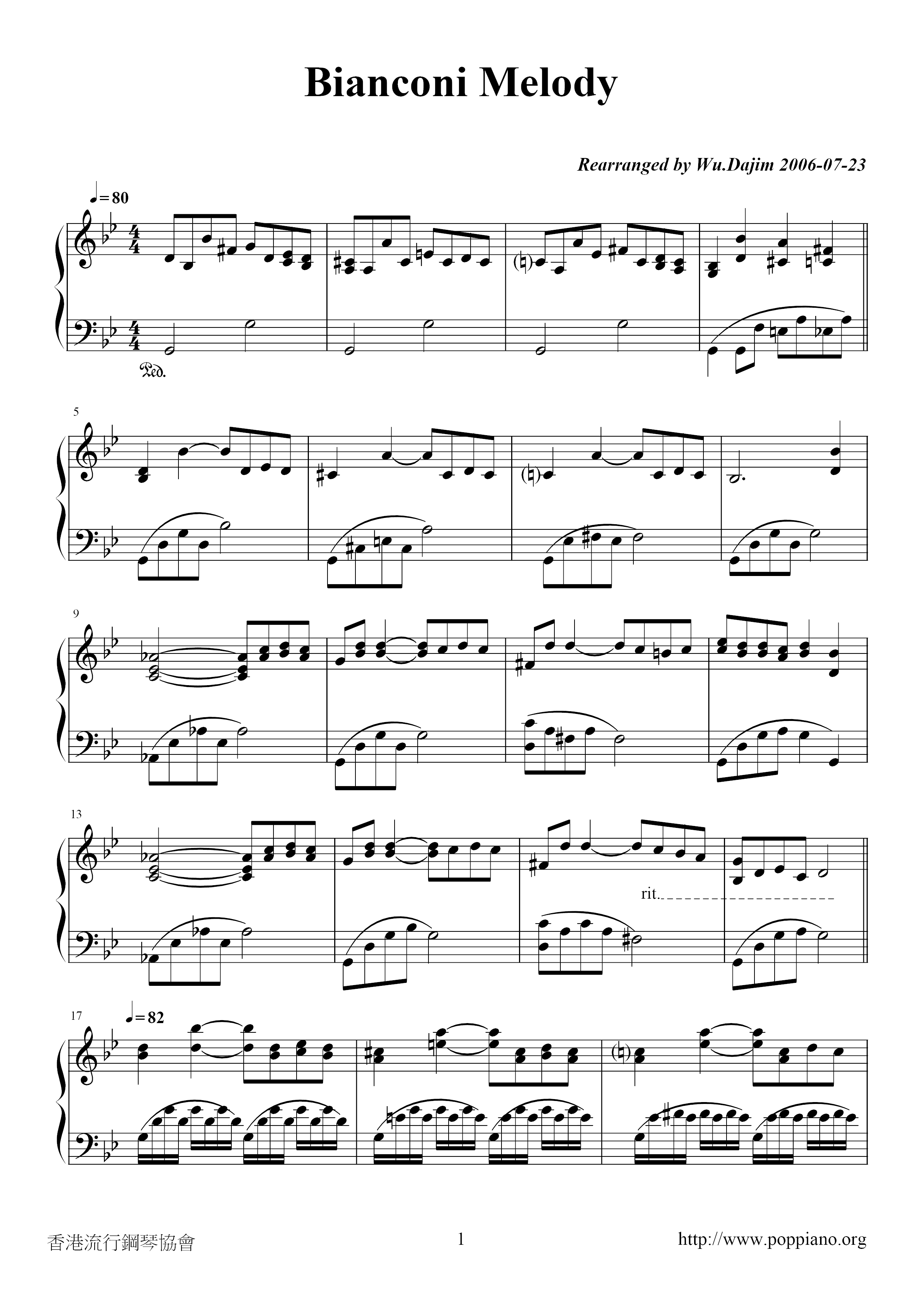 Bianconi Melody White Melody Score