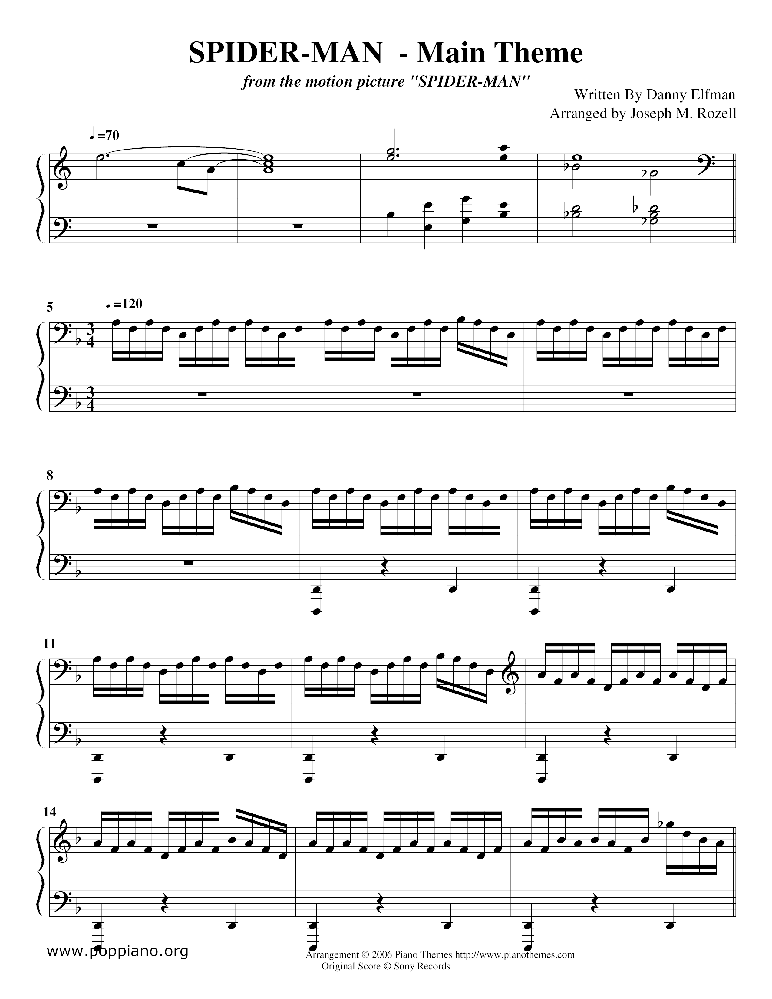 Spider man Main Title Sheet Music Piano Score Free PDF Download 
