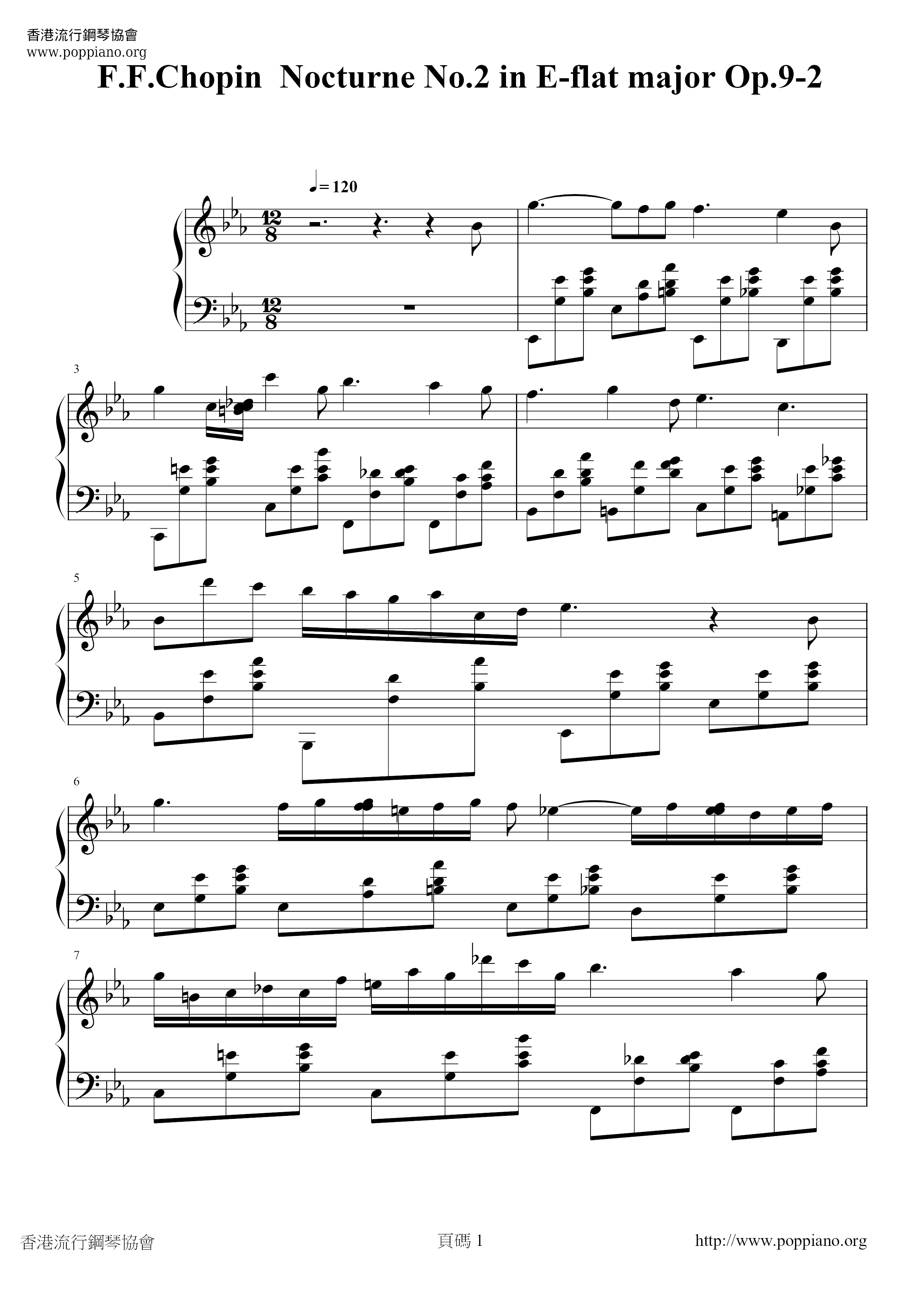 Nocturne Op.9 No.2 In E Flat Major Score