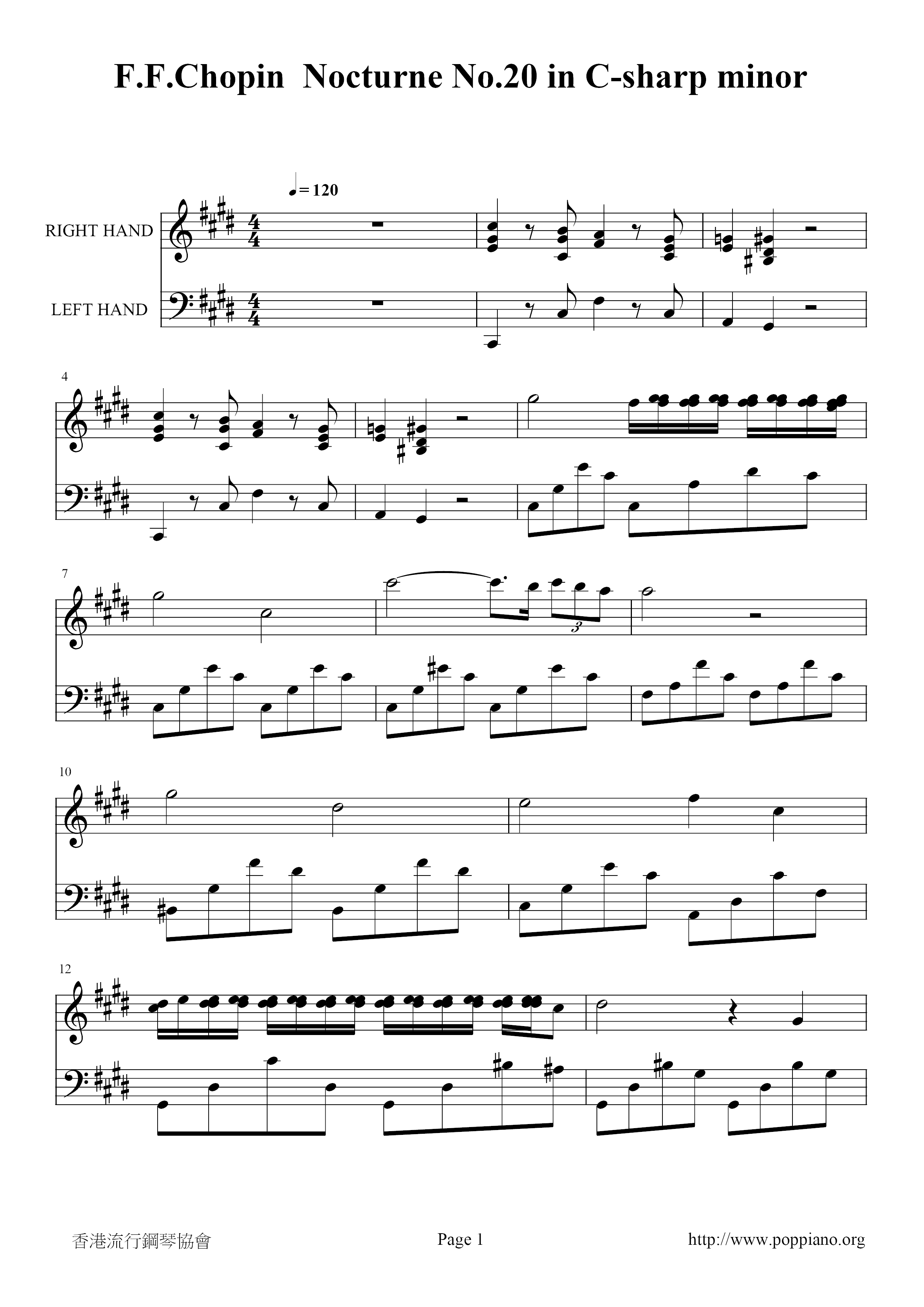 Chopin: Nocturne No. 20 in C-Sharp Minor, Op. Posth. Score