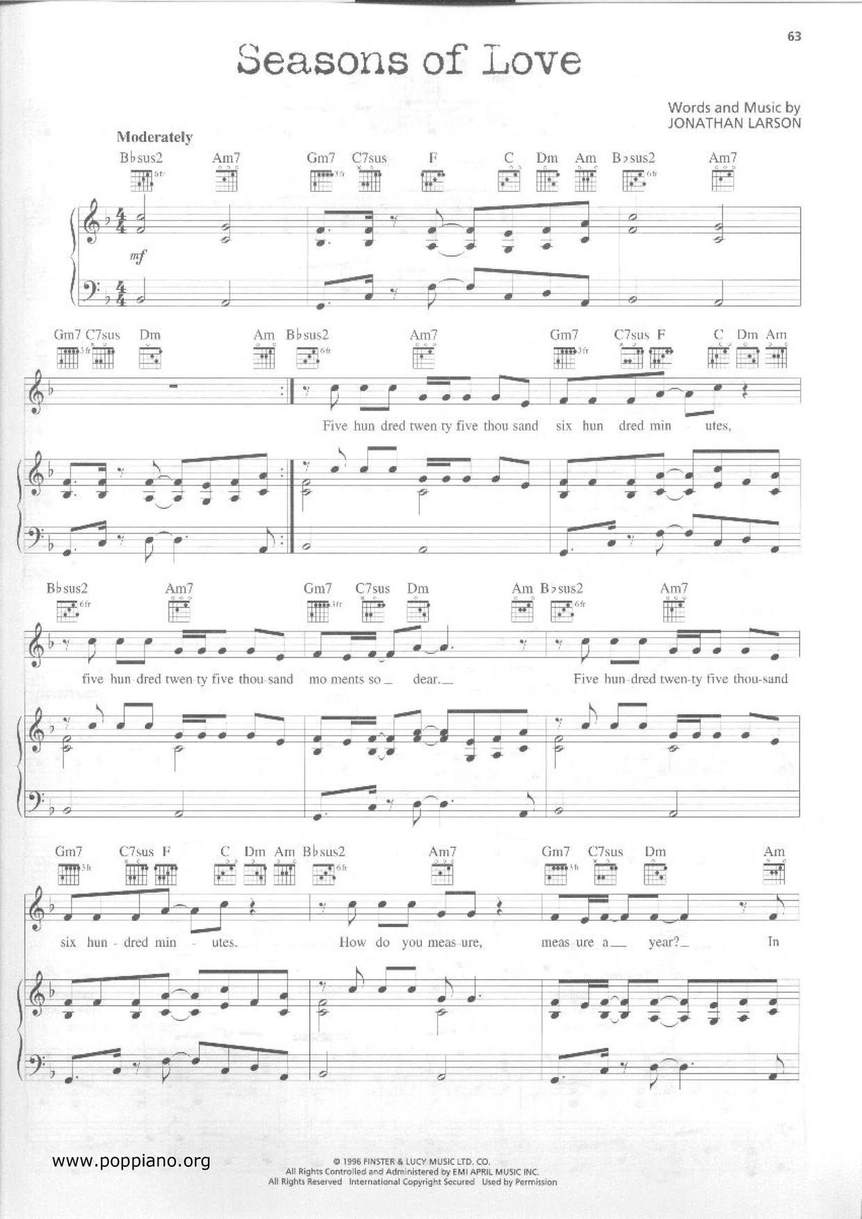 Seasons of Love Score