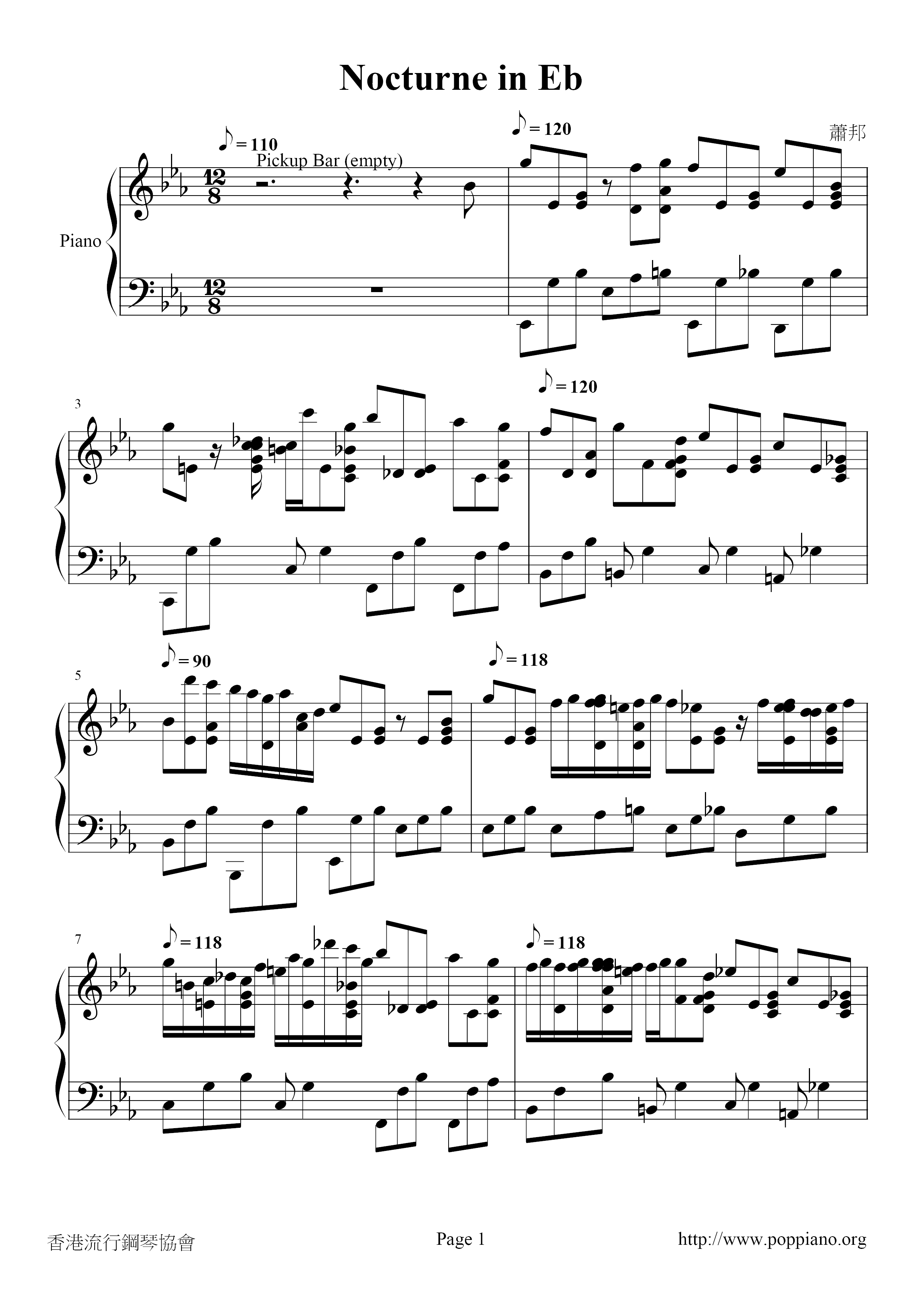 Nocturne Op.9 No.2 In E Flat Major Score