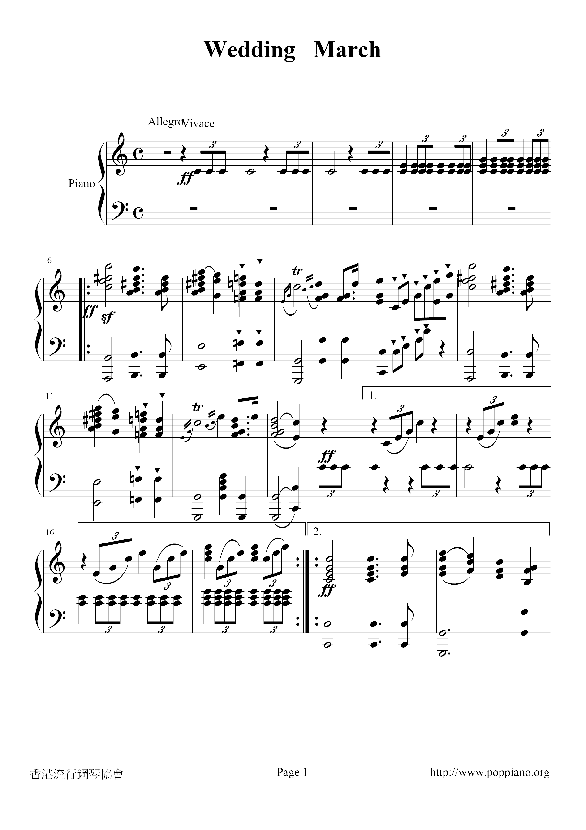 Wedding March 婚禮進行曲 Score