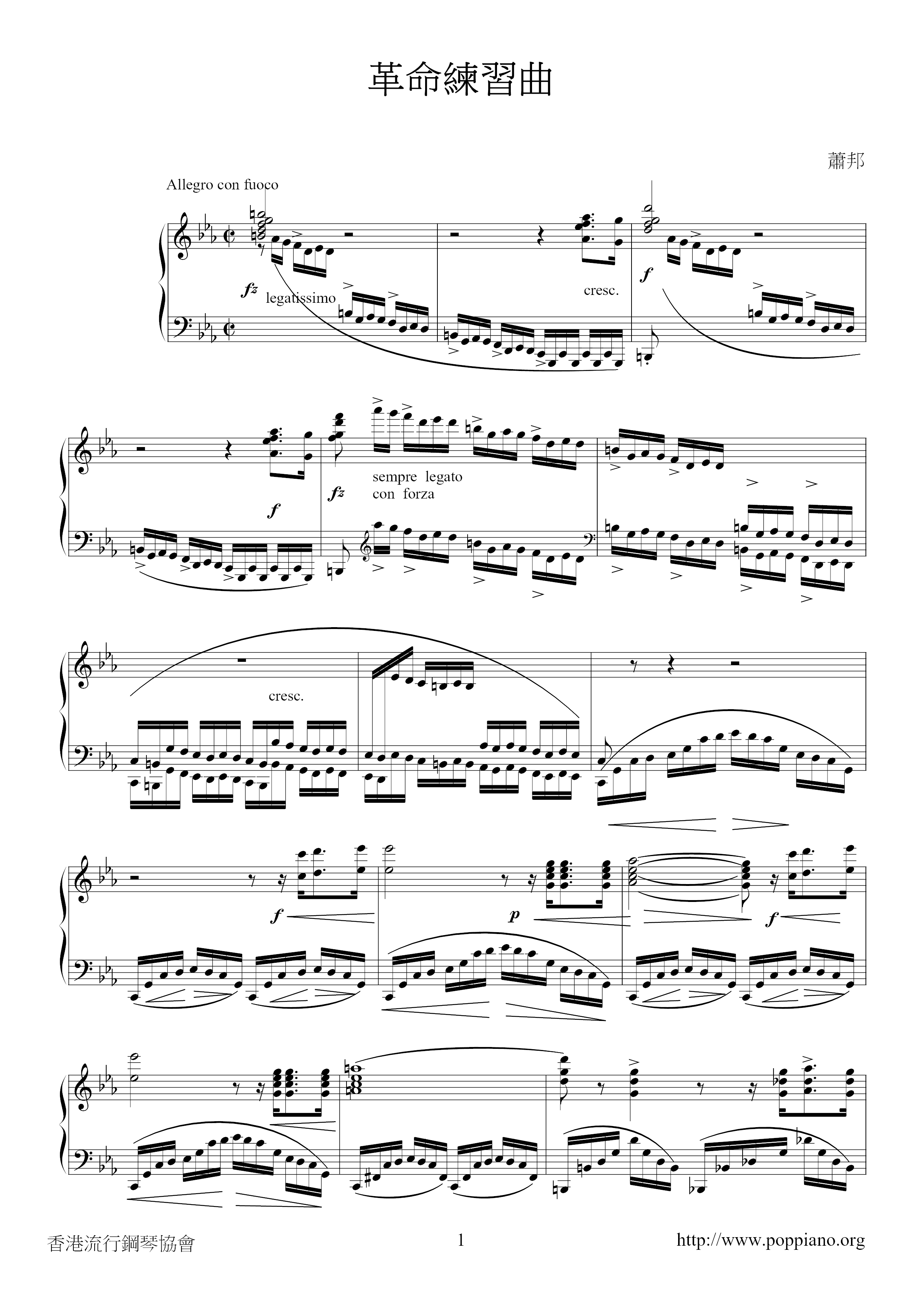 Op. 10, Etude No. 12 革命练习曲琴谱