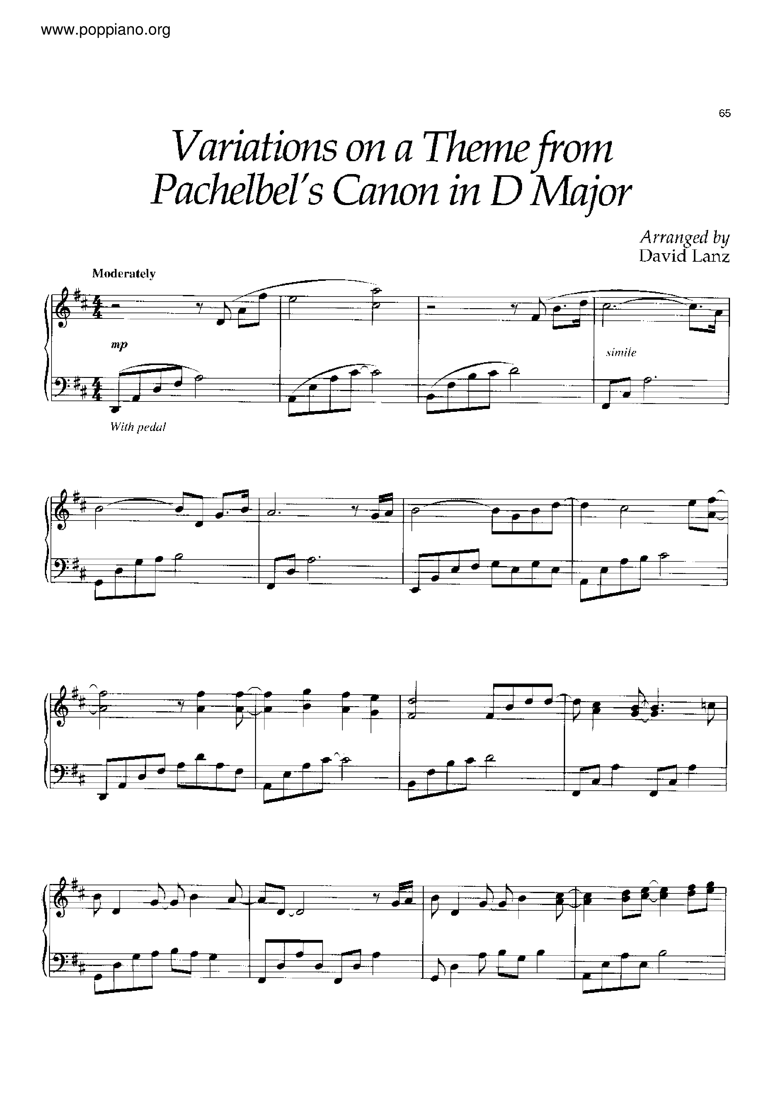 Variations On A Theme From Canon In D Score