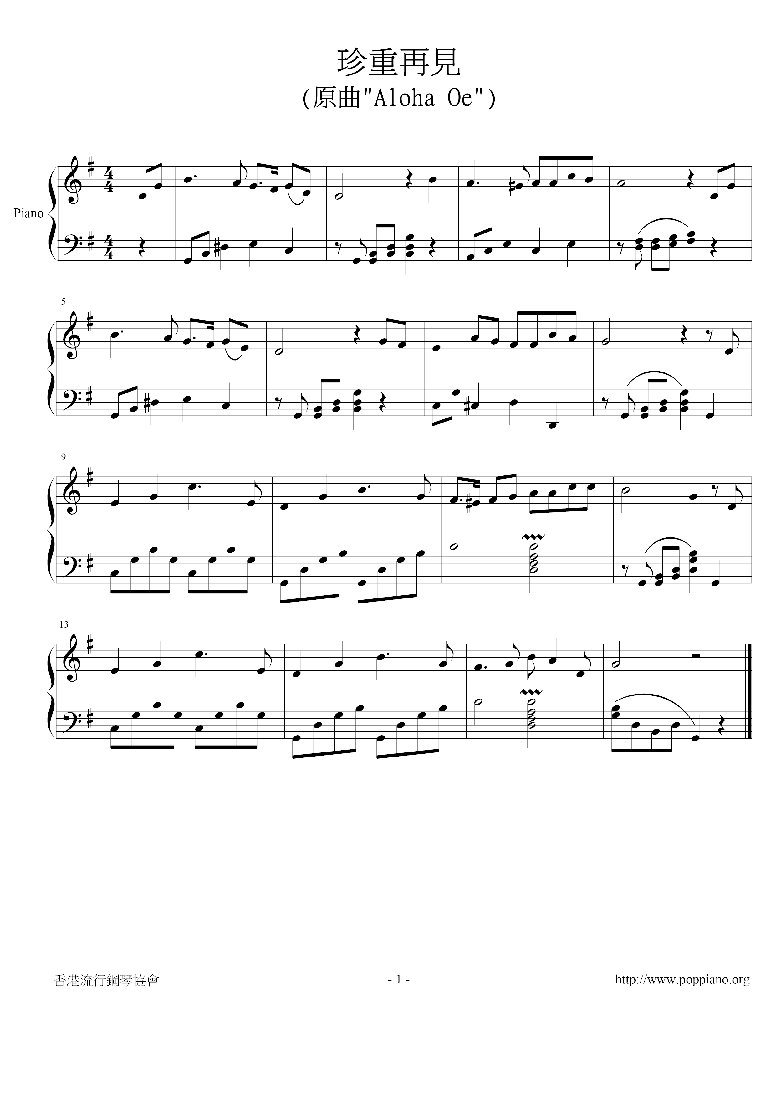 Aloha Oe Score