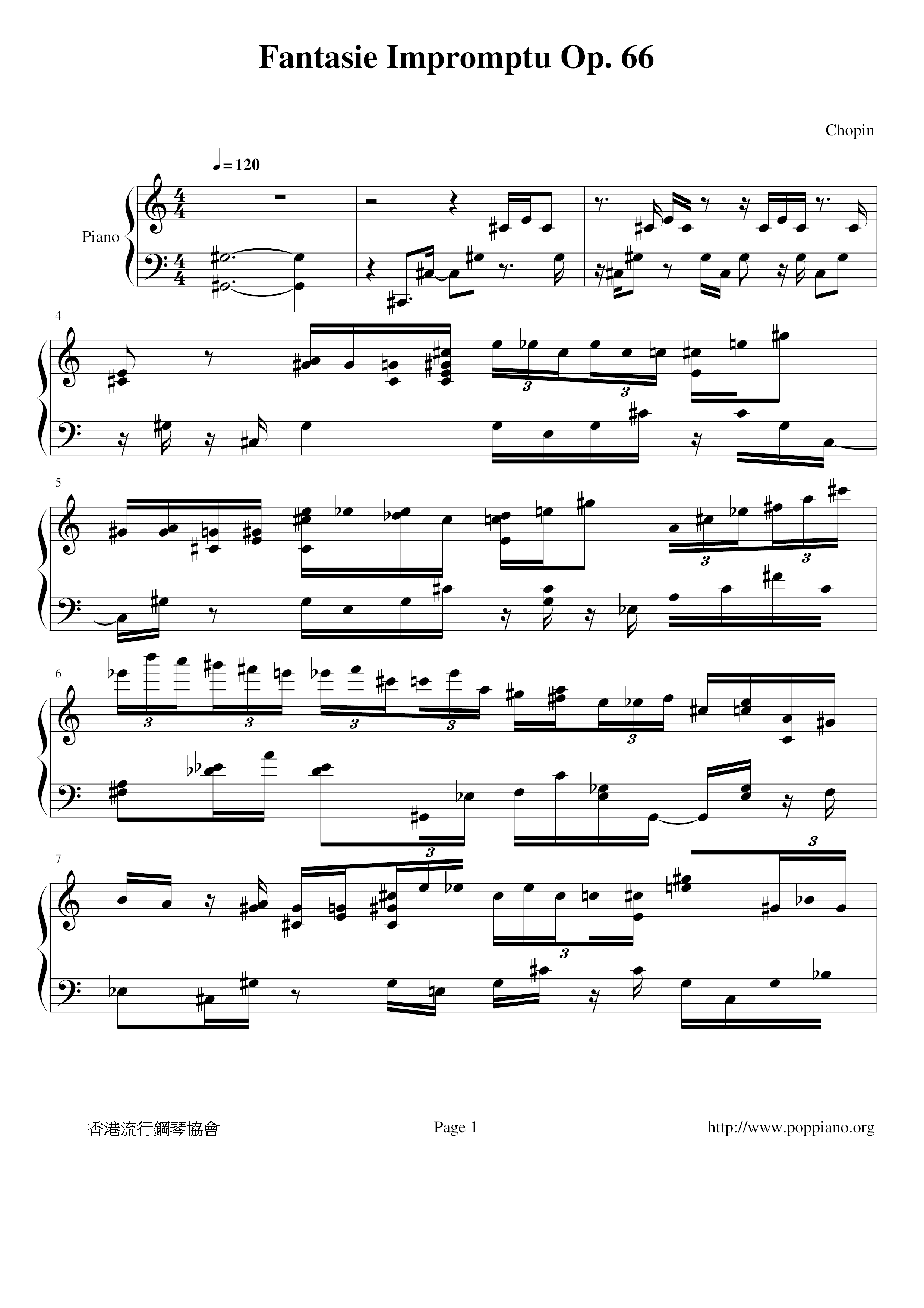 Fantasie Impromptu Op. 66 即兴幻想曲琴谱