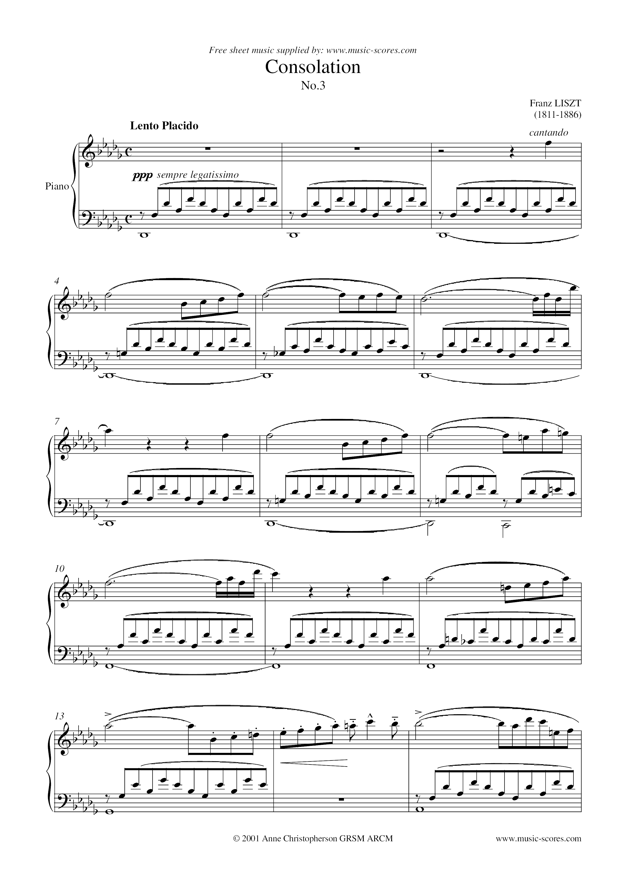 Consolation No. 3 in D-Flat Major S.172琴谱