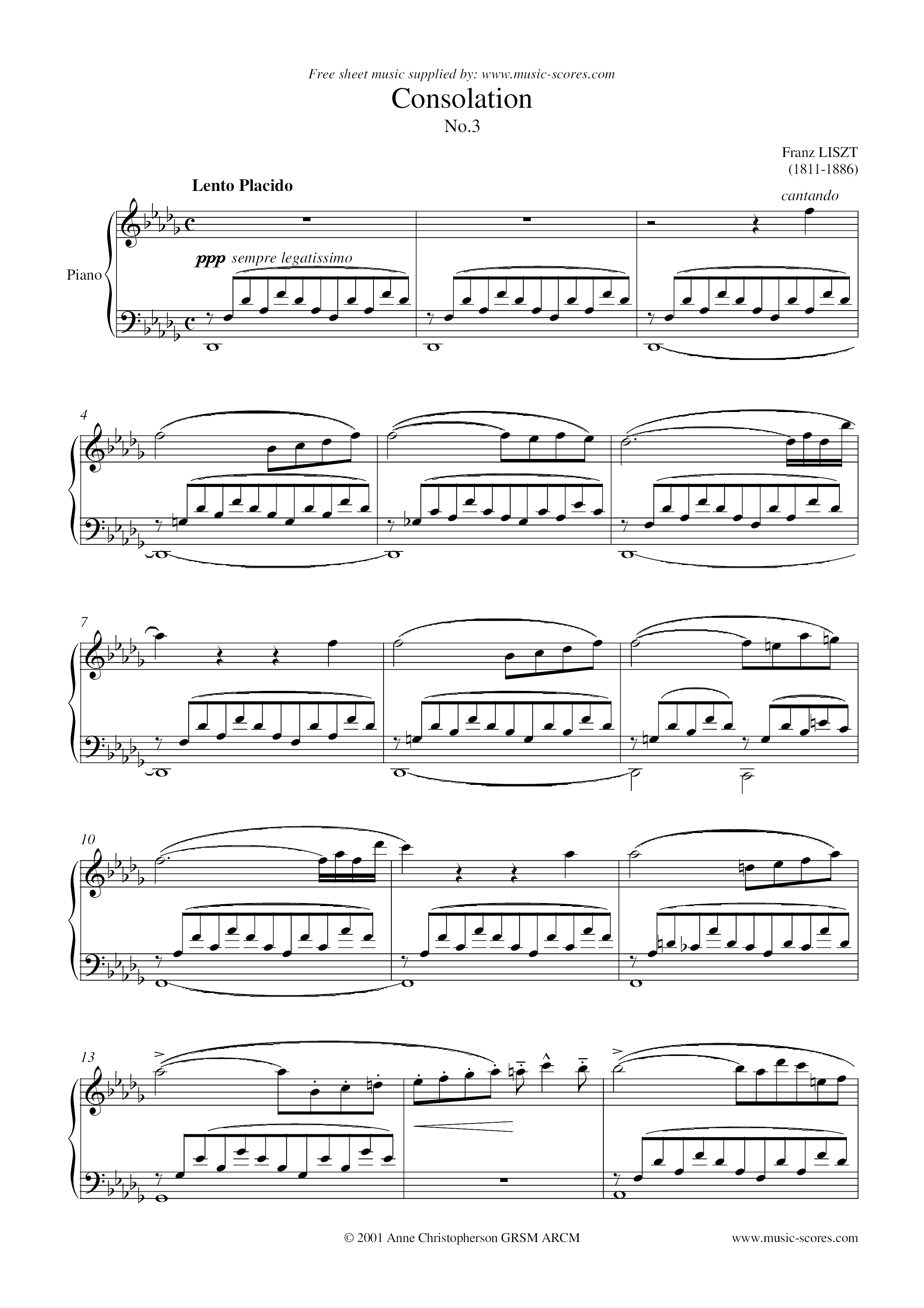 Consolation No. 3 in D-Flat Major S.172ピアノ譜