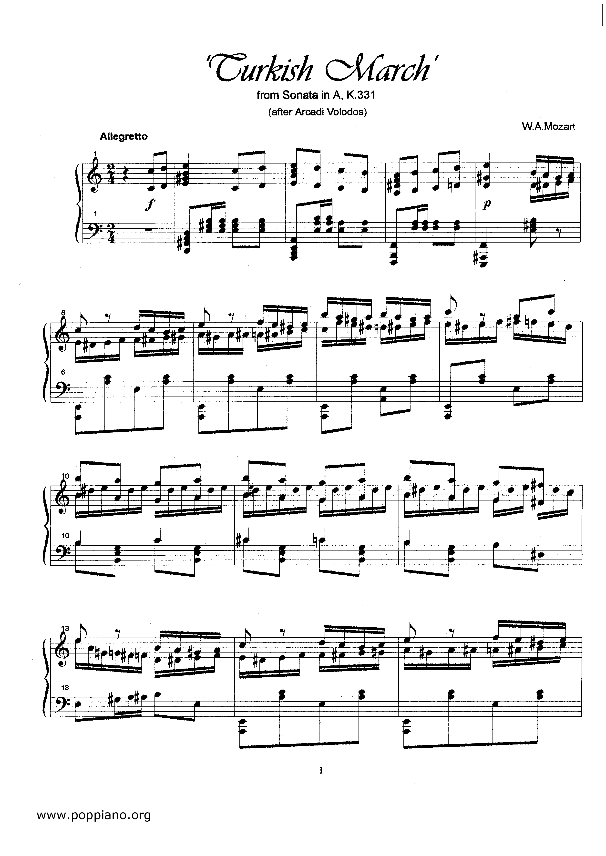 Rondo Alla Turca K331 Turkish March Score