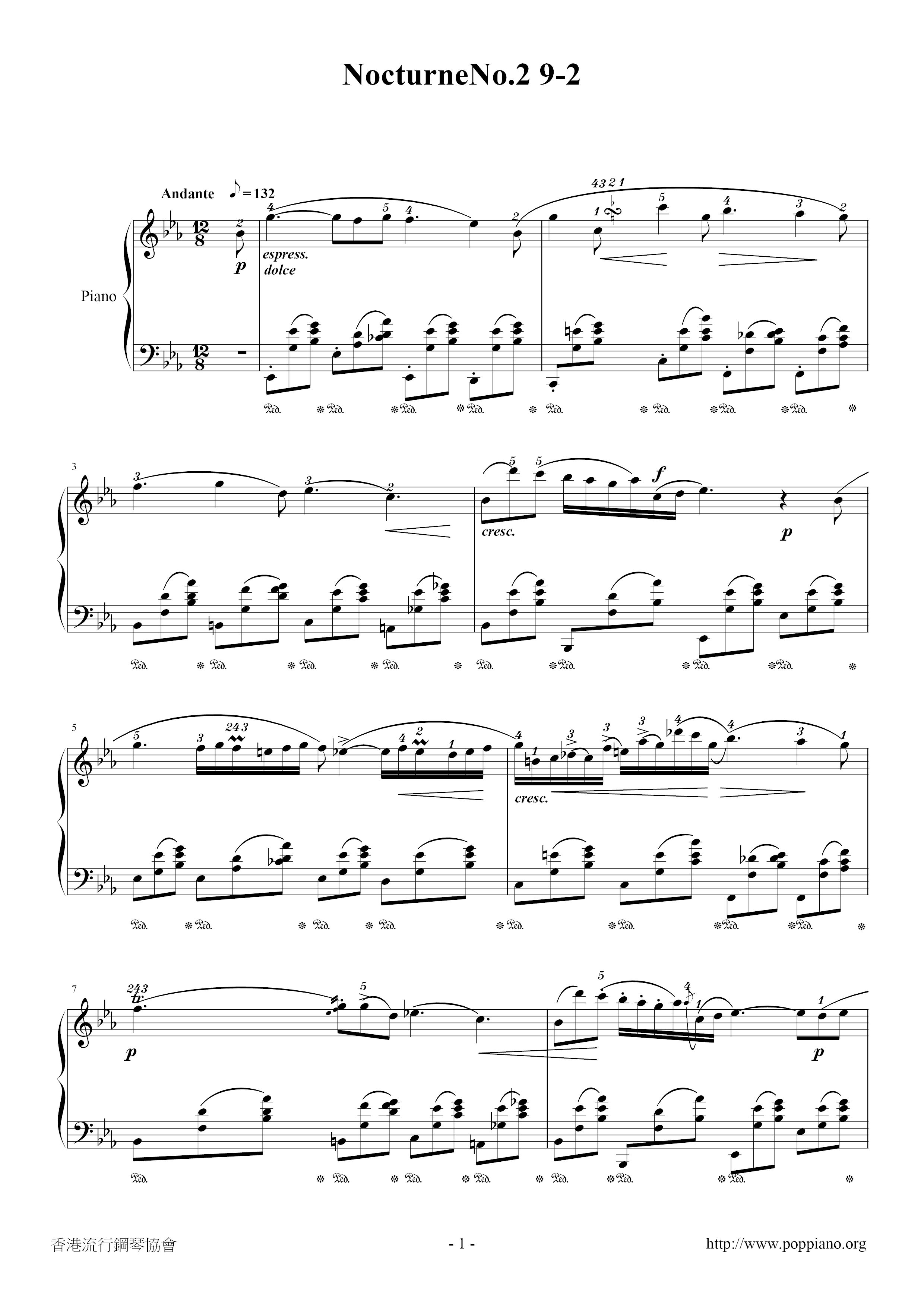 Nocturne No. 2 in E-Flat Major, Op. 9 No. 2琴譜