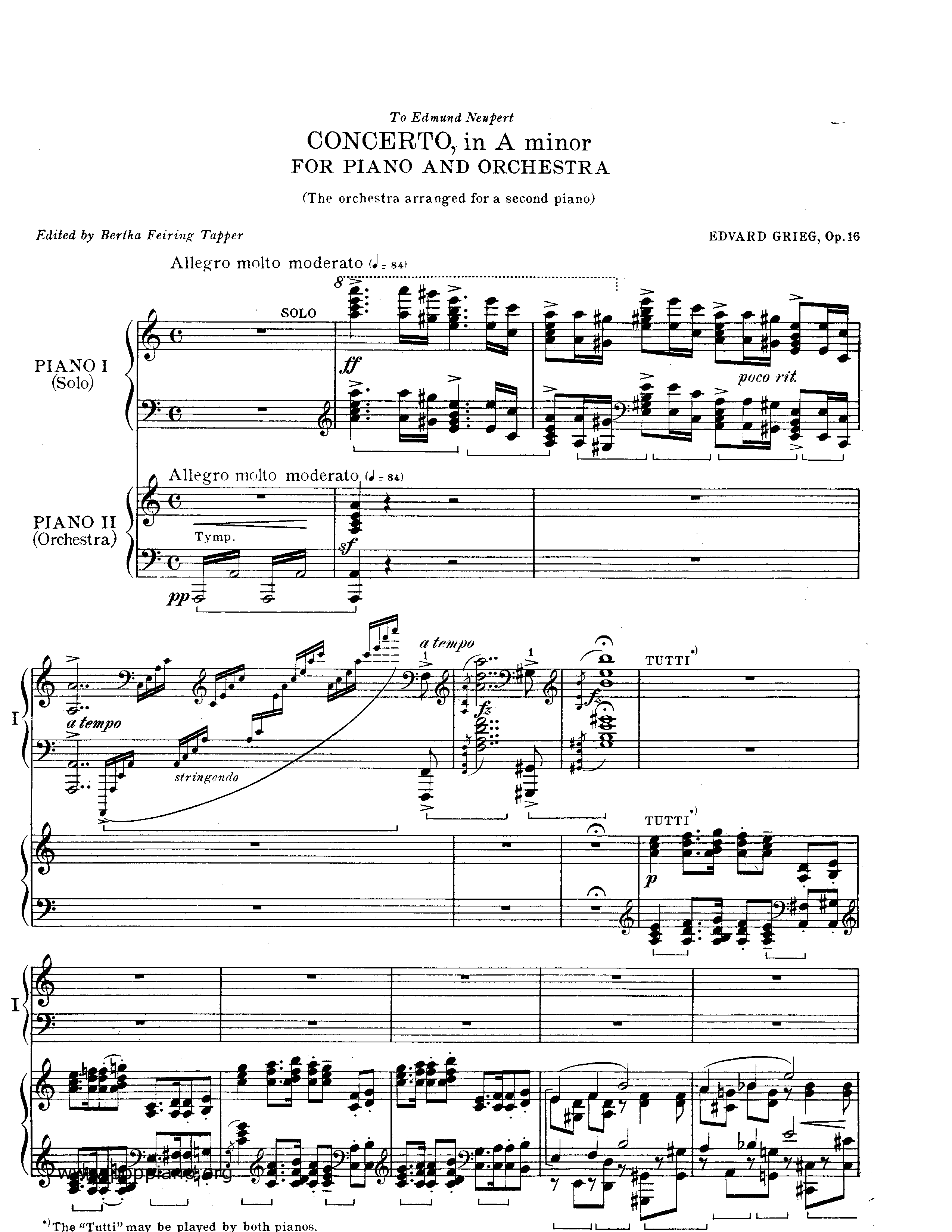 Piano Concerto In A Minor, Op.16琴譜