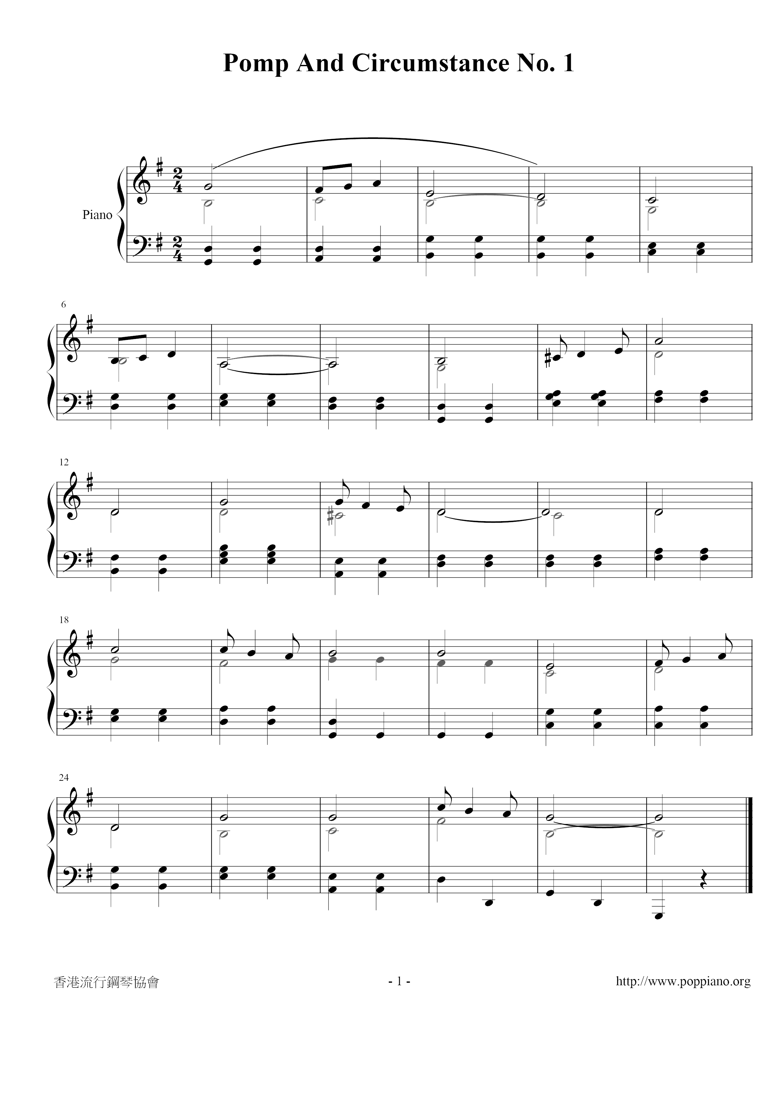 Pomp And Circumstances, March No.1 Score