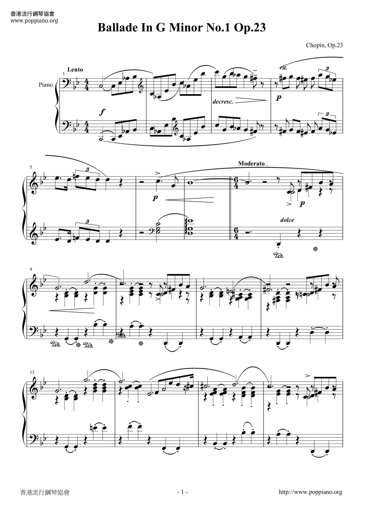 Ballade In G Minor No. 1 Op. 23琴譜
