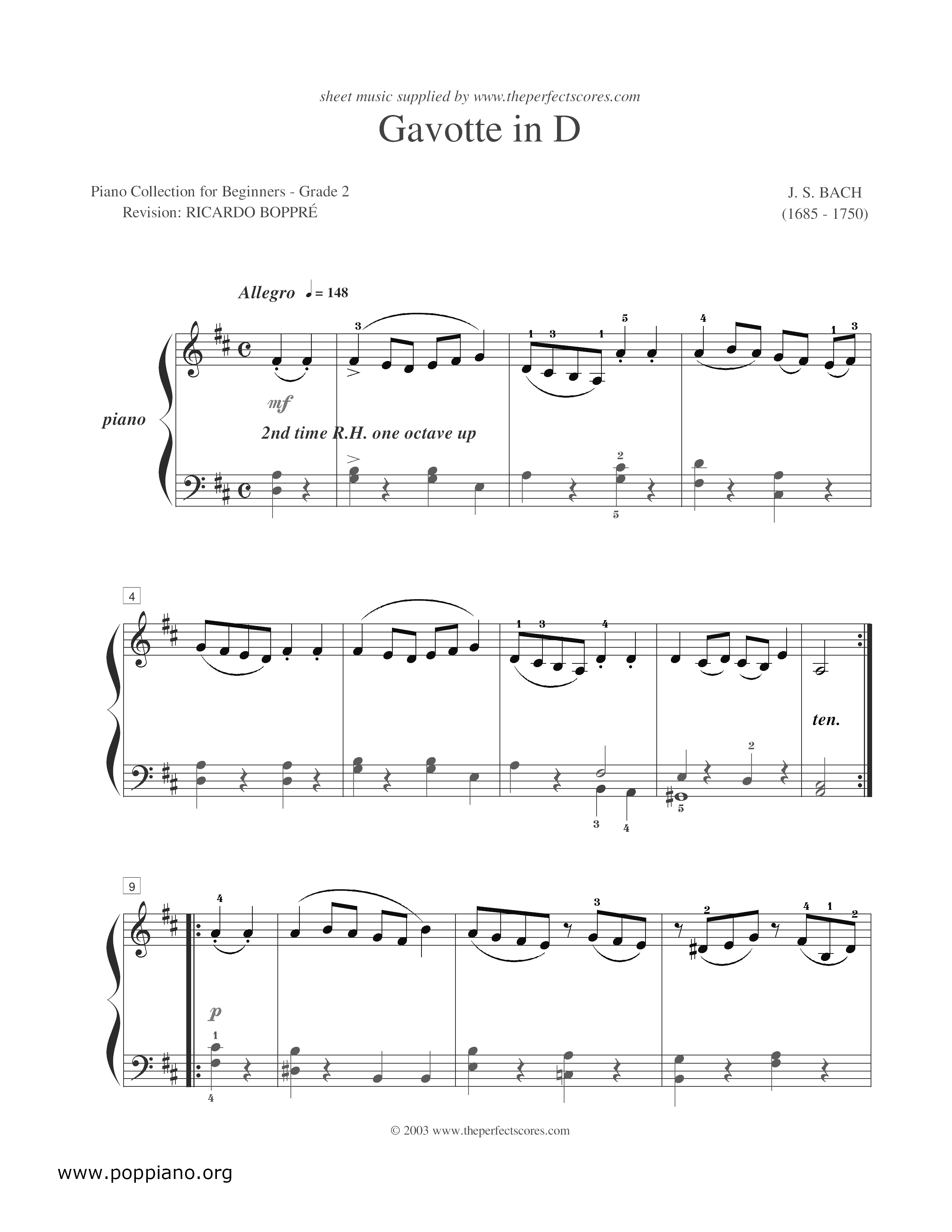 D大調加伏特舞曲 (Gavotte in D)ピアノ譜