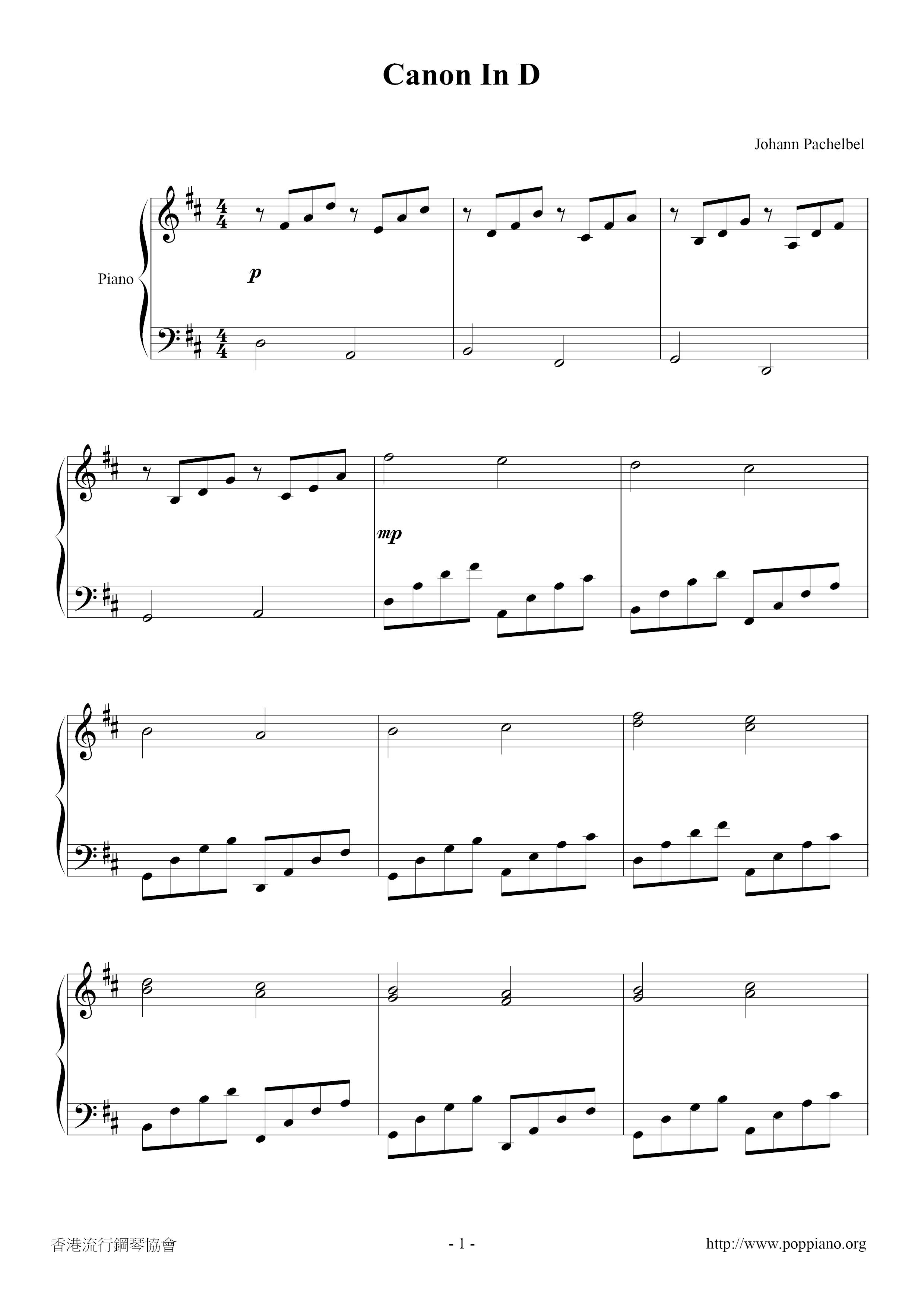 Canon In D Score