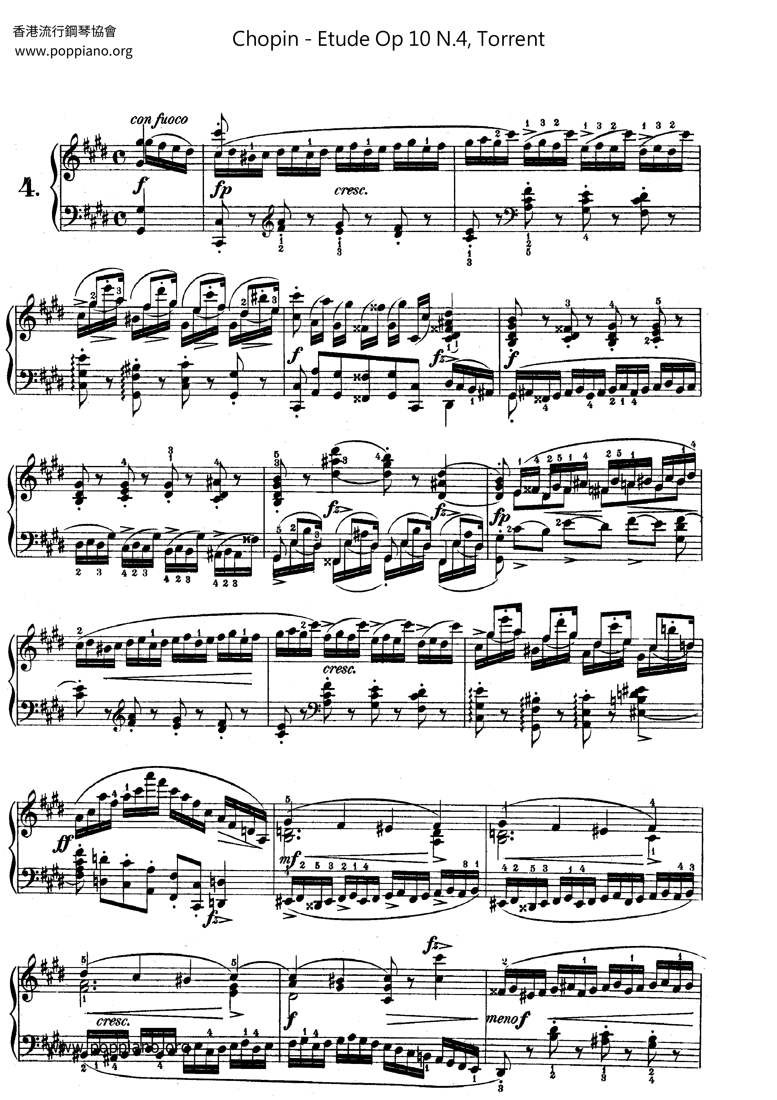 Etude Op 10 N.4, Torrent琴譜