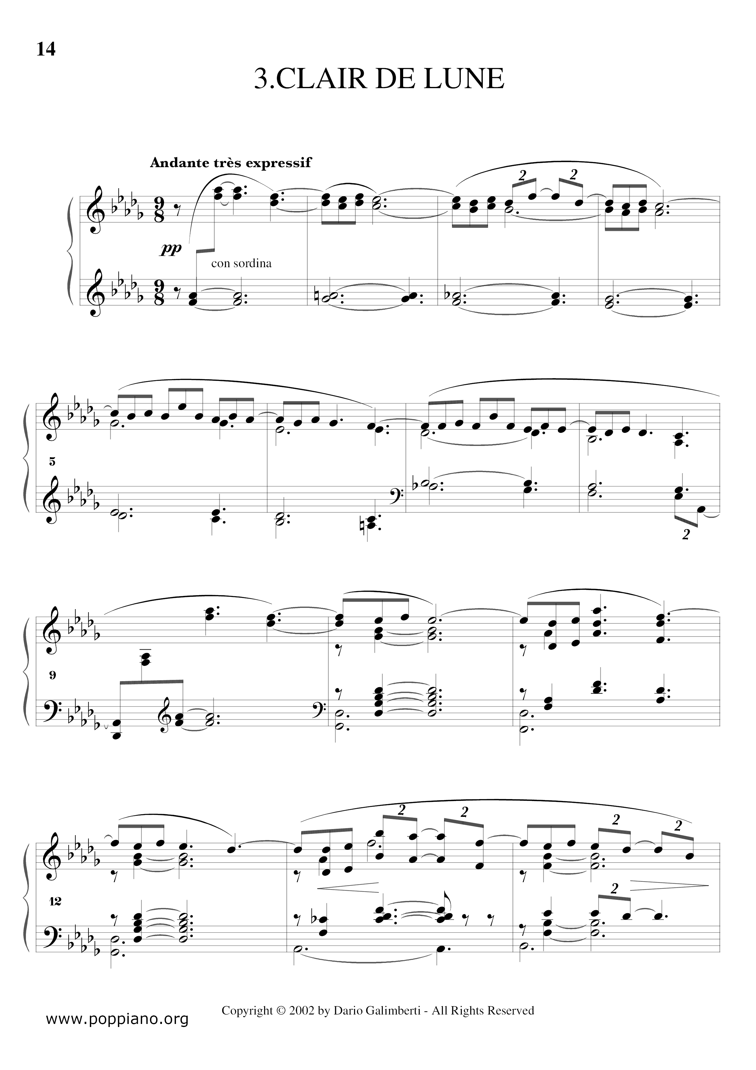 Clair de Lune, L. 32琴譜