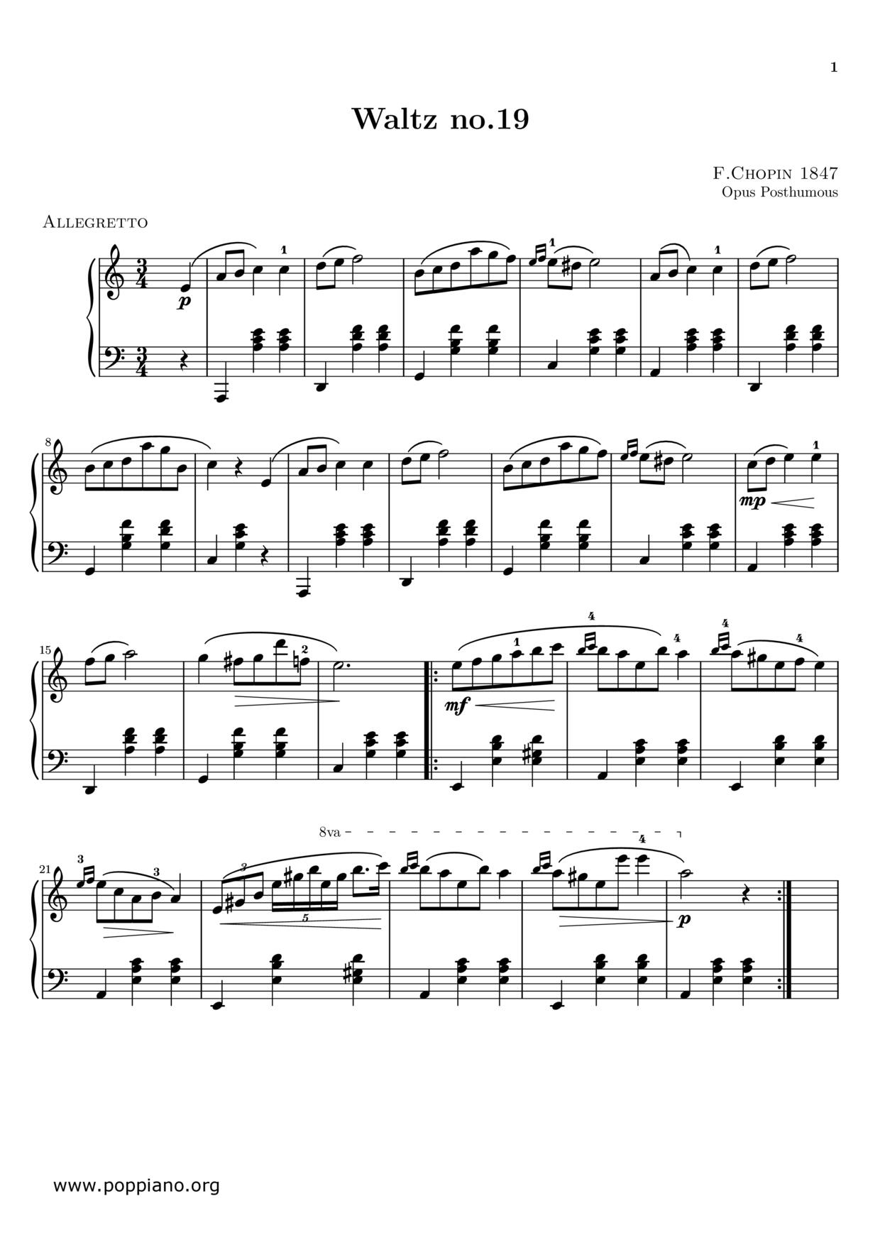 Nocturne No. 19 in E Minor, Op. 72, No. 1ピアノ譜