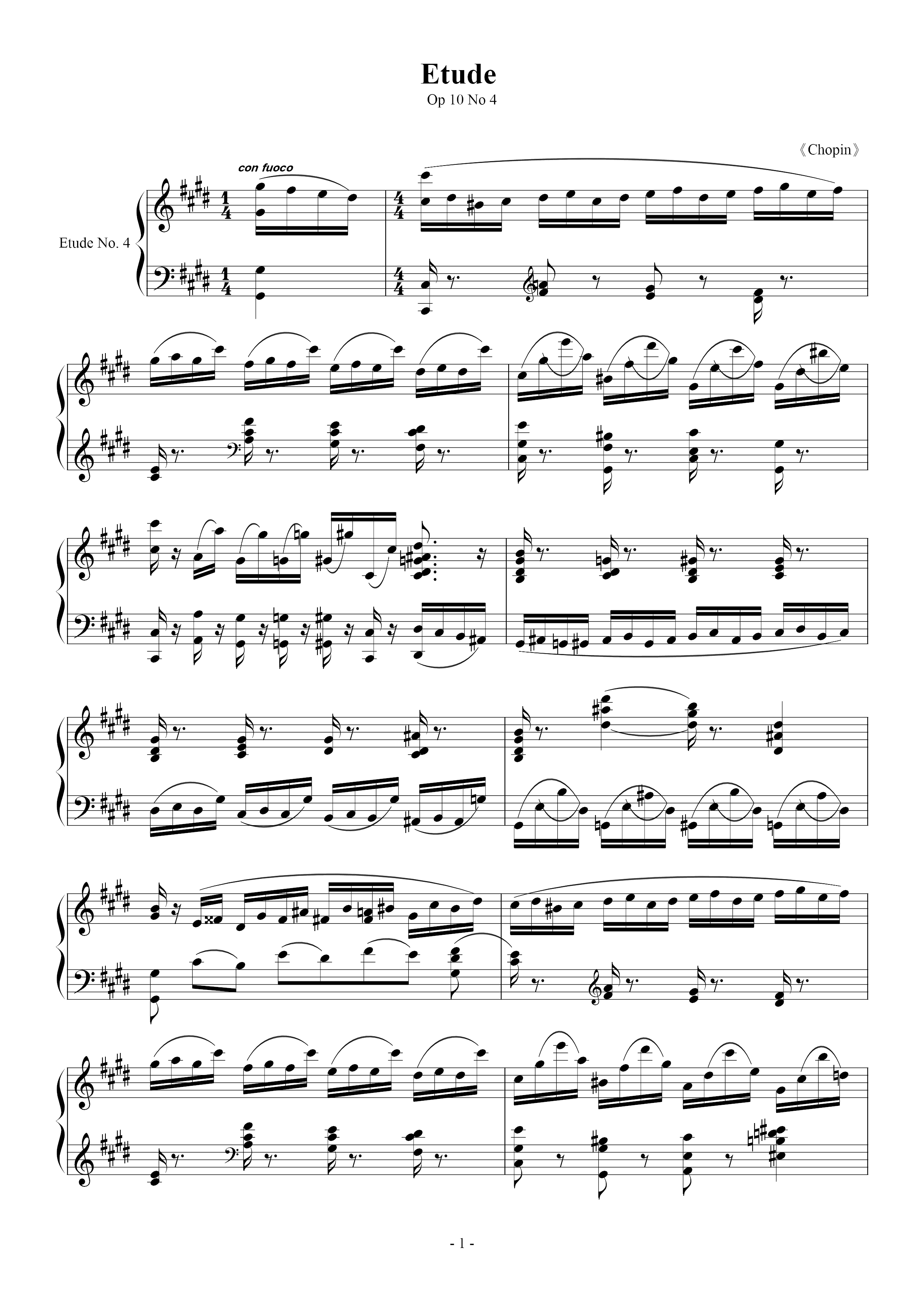 Etude Op. 10 No. 4 Torrent Score