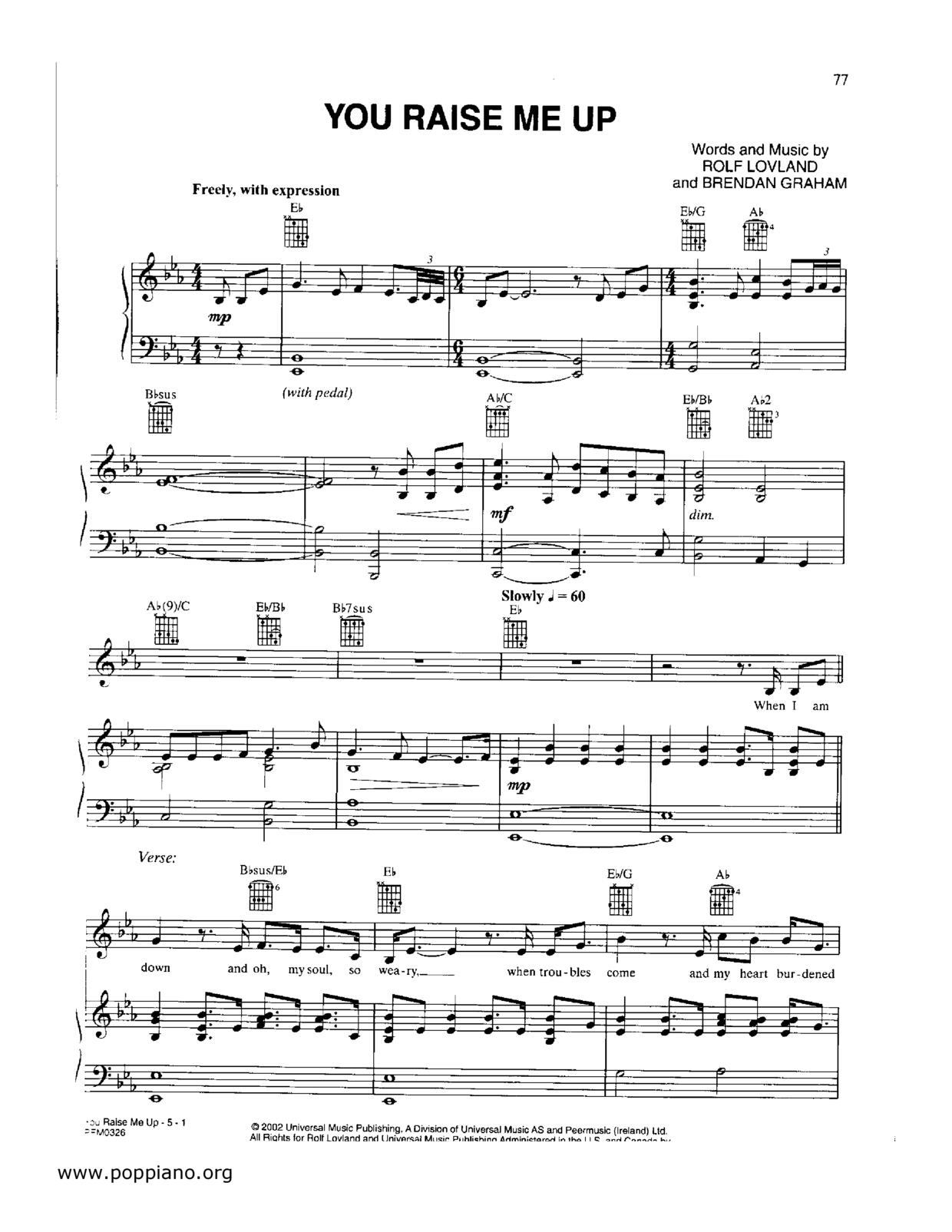 ★Josh Groban, Westlife - You Raise Me Up ピアノ譜pdf- 香港ポップピアノ協会 無料PDF楽譜 ...