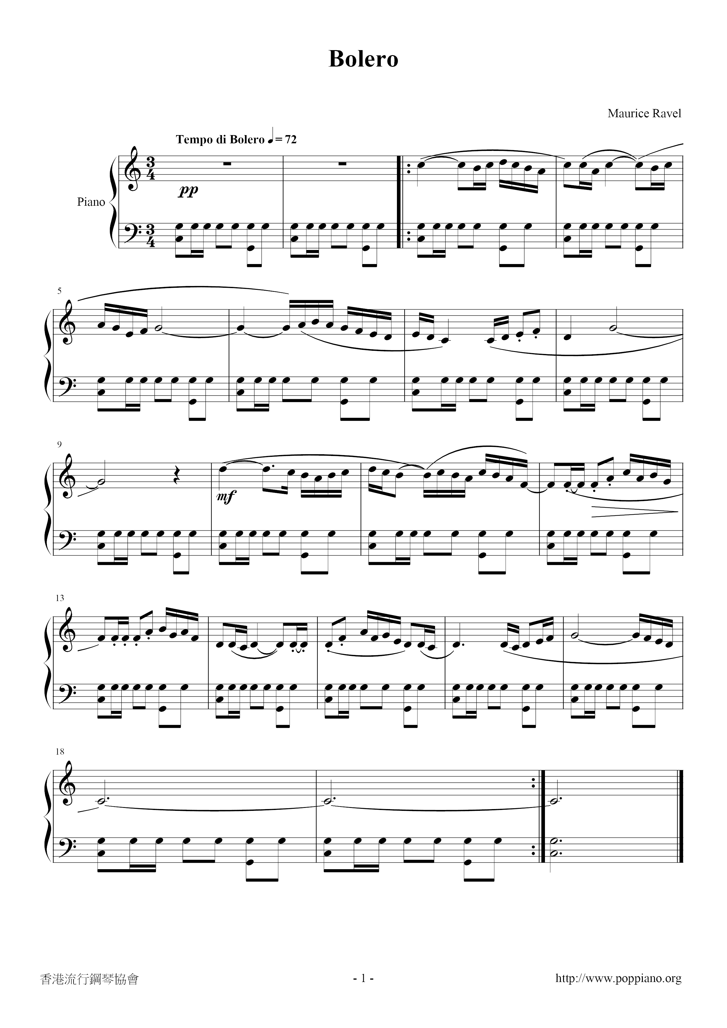 Bolero琴譜