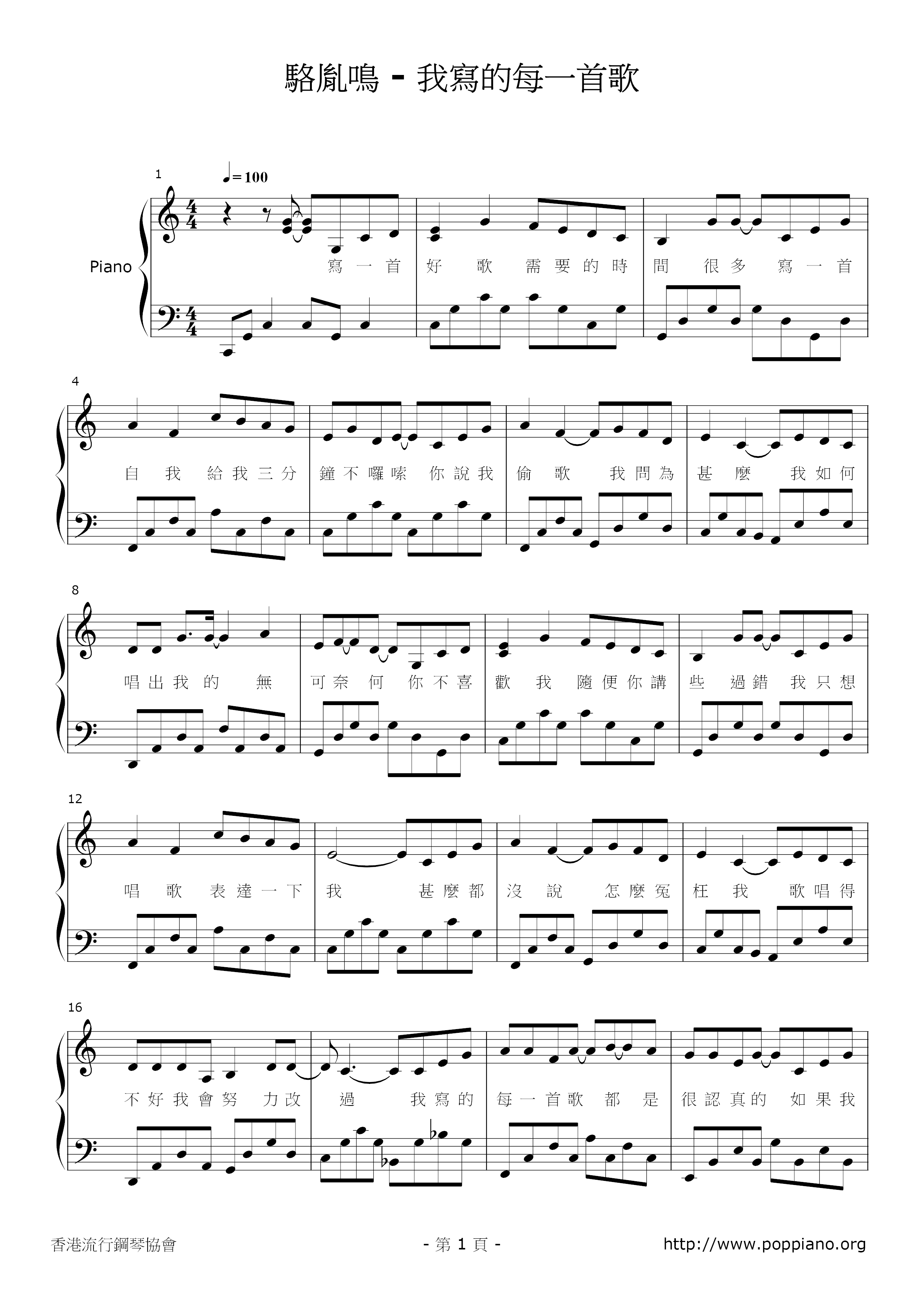 Every Song I Write Score