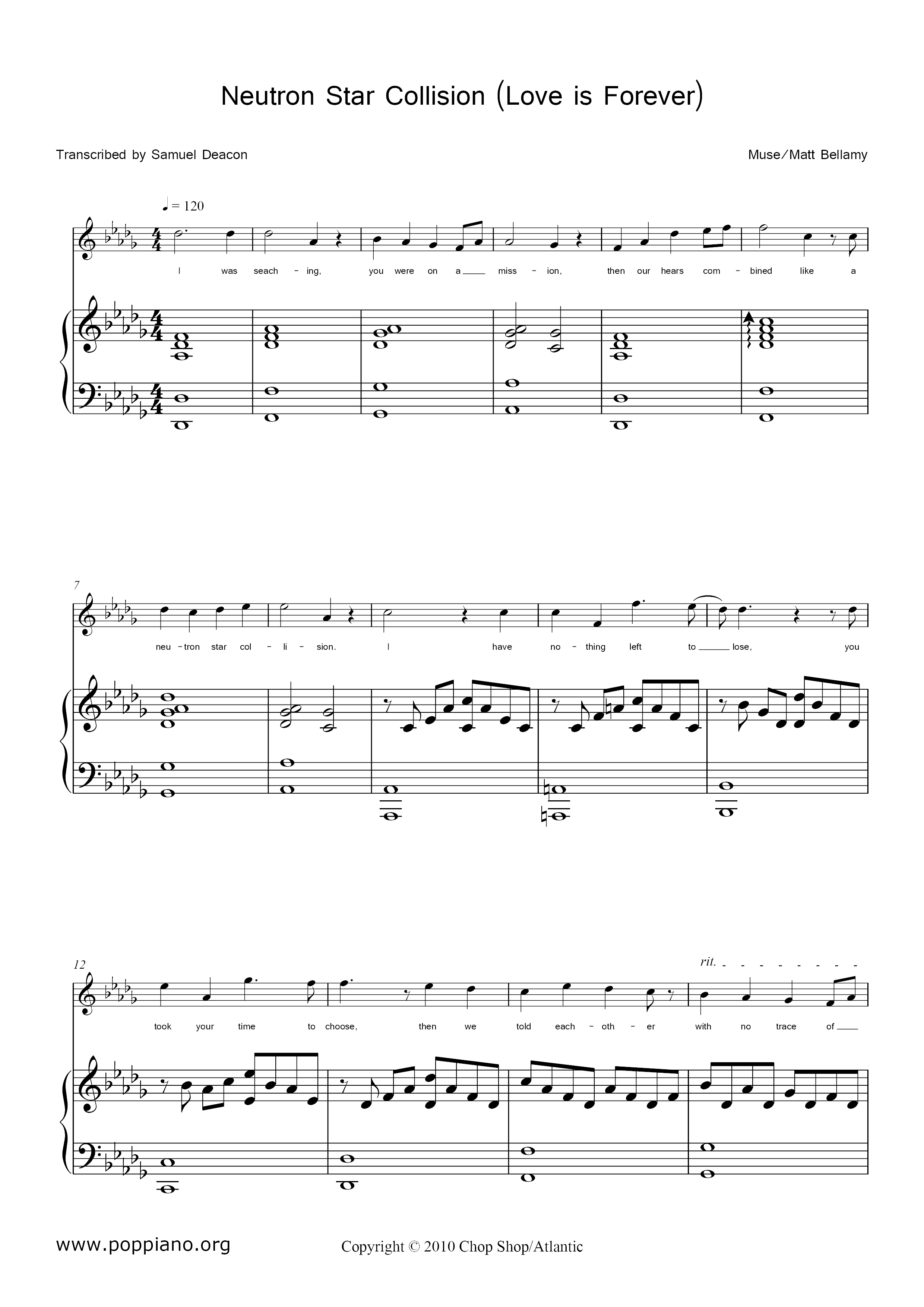 Muse-Neutron Star Collision (love Is Forever) Score