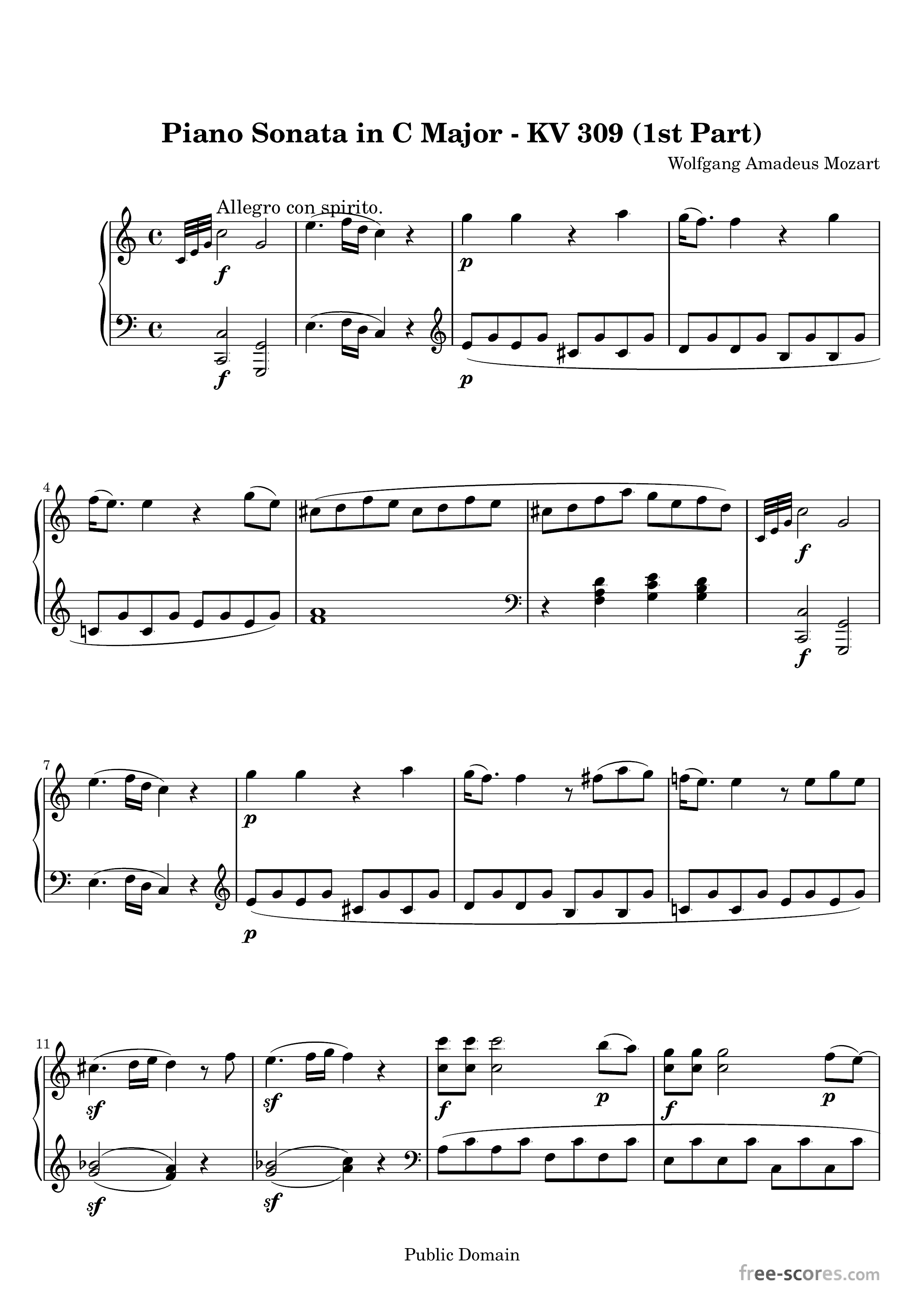 Piano Sonata in C Major - KV 309 (1st Part) Score