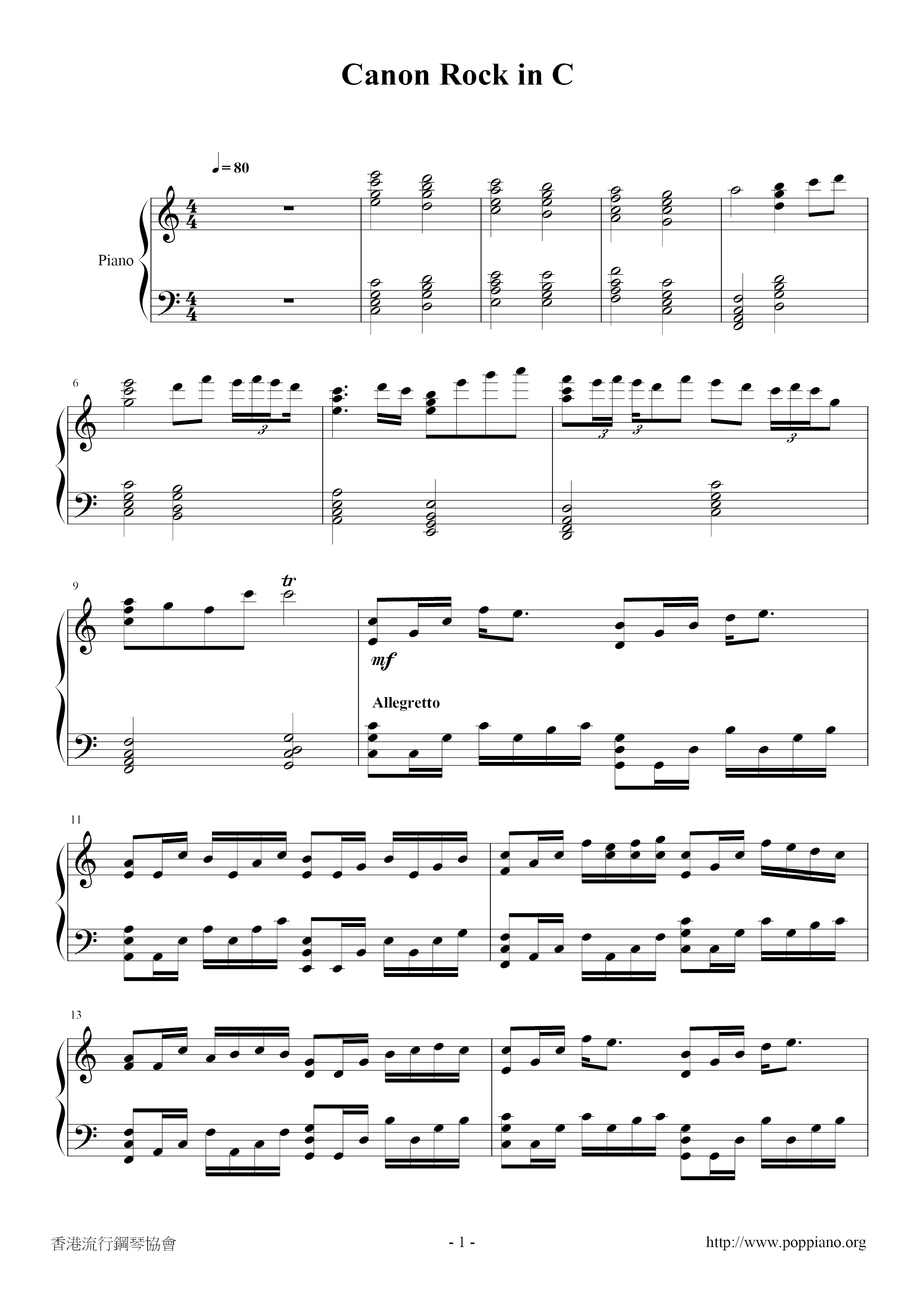 Canon Rock In C Score