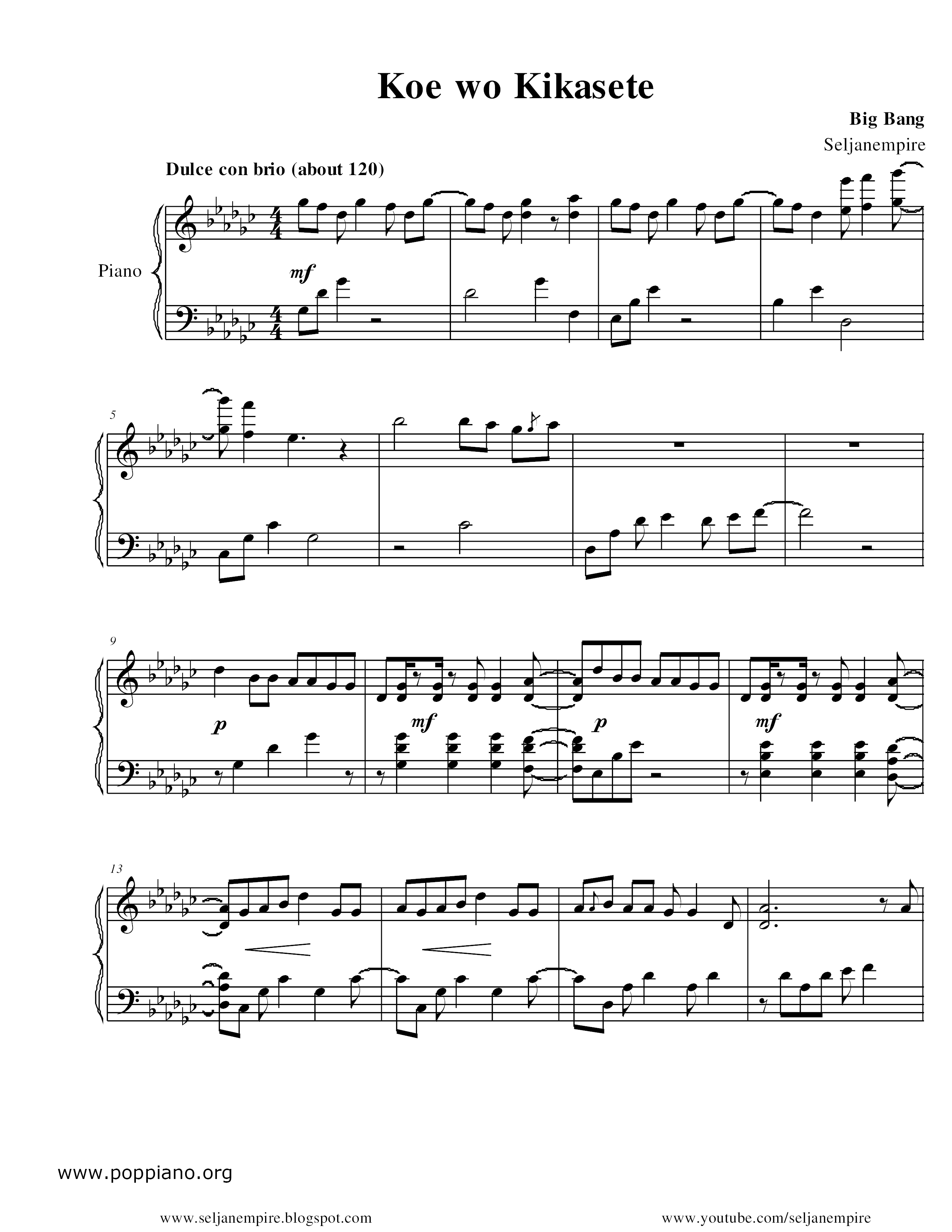 Koe wo Kikasete Score