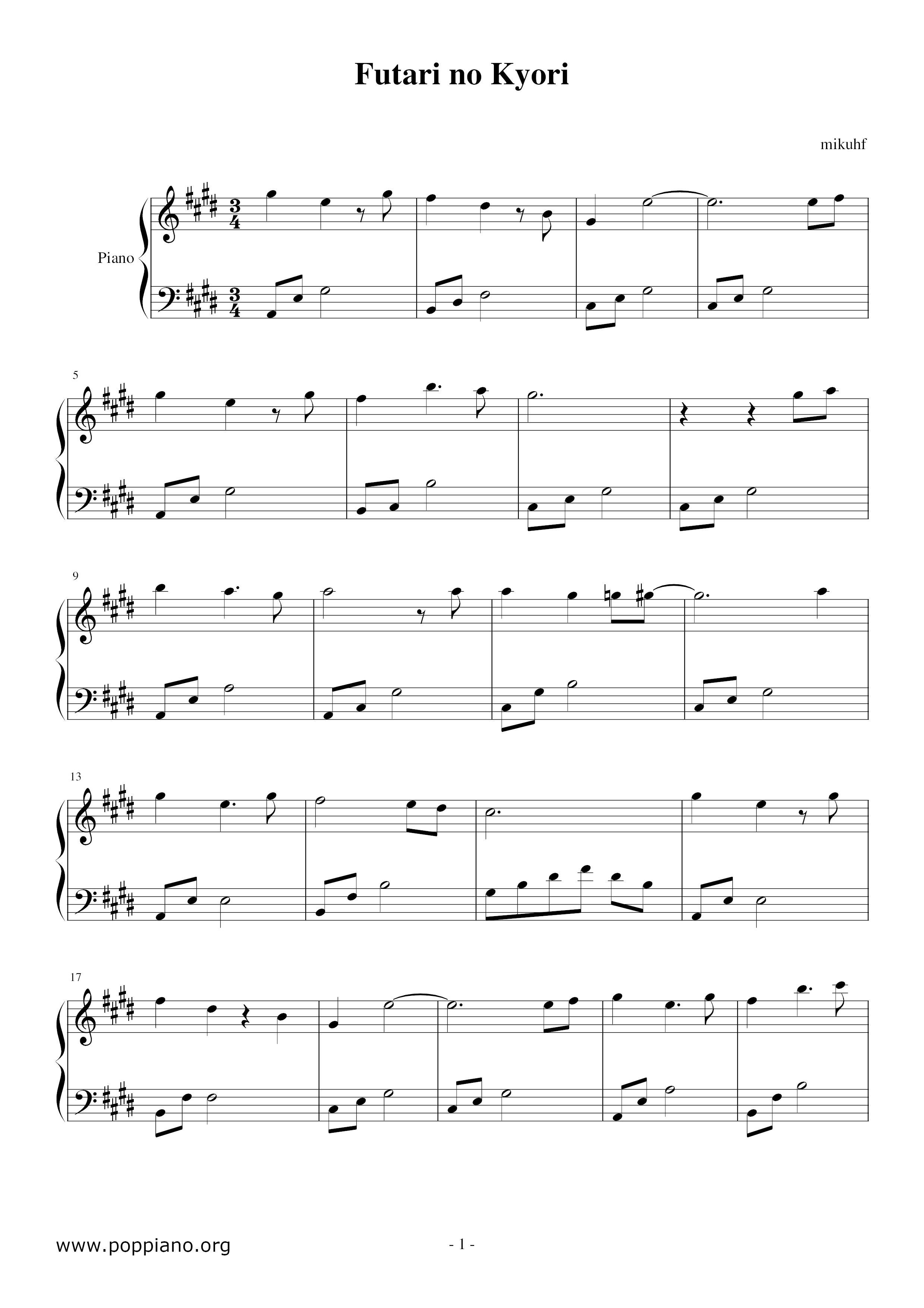 Futari No Kyori Score