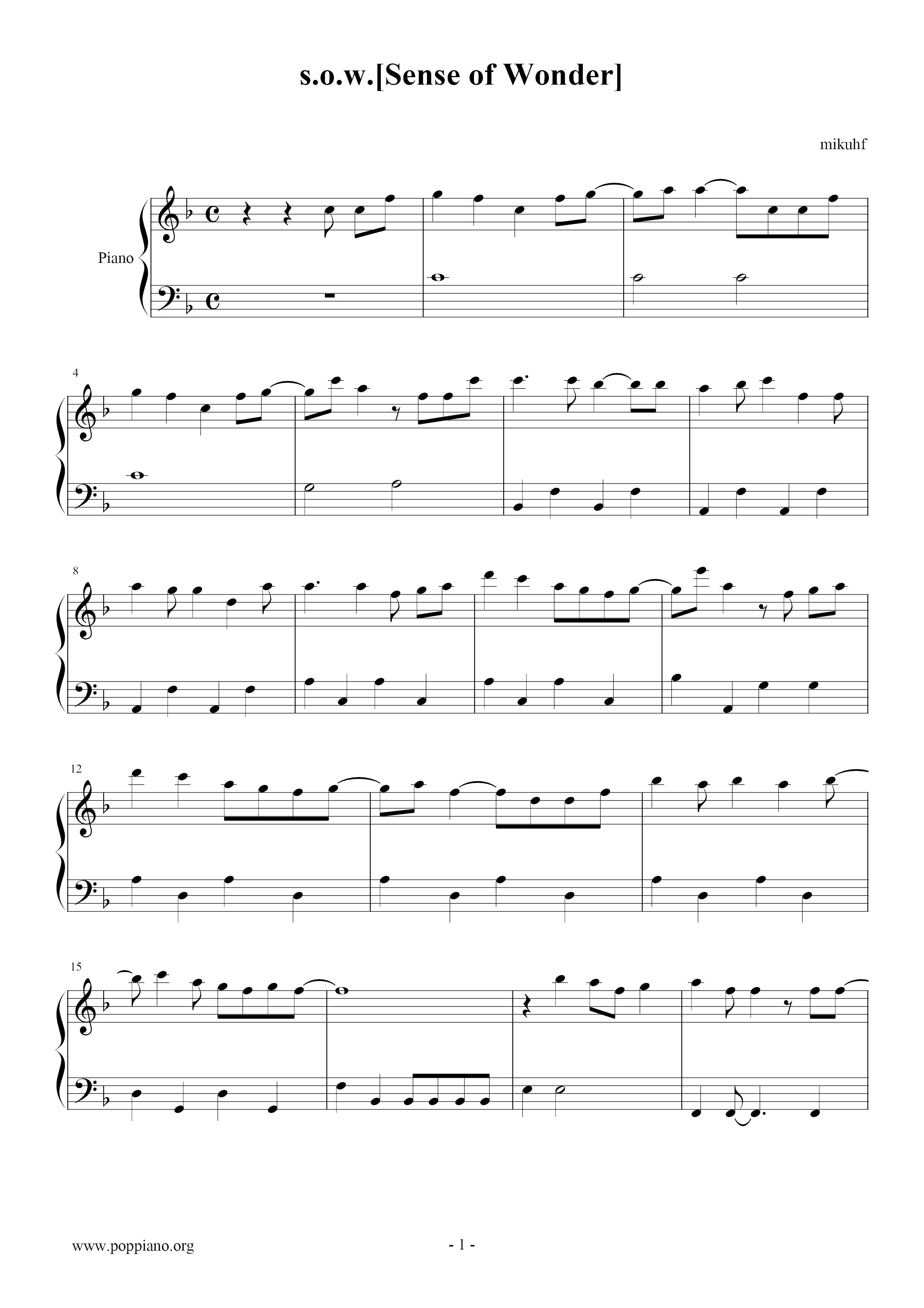 妖精的尾巴-S.O.W.センスオブワンダーピアノ譜