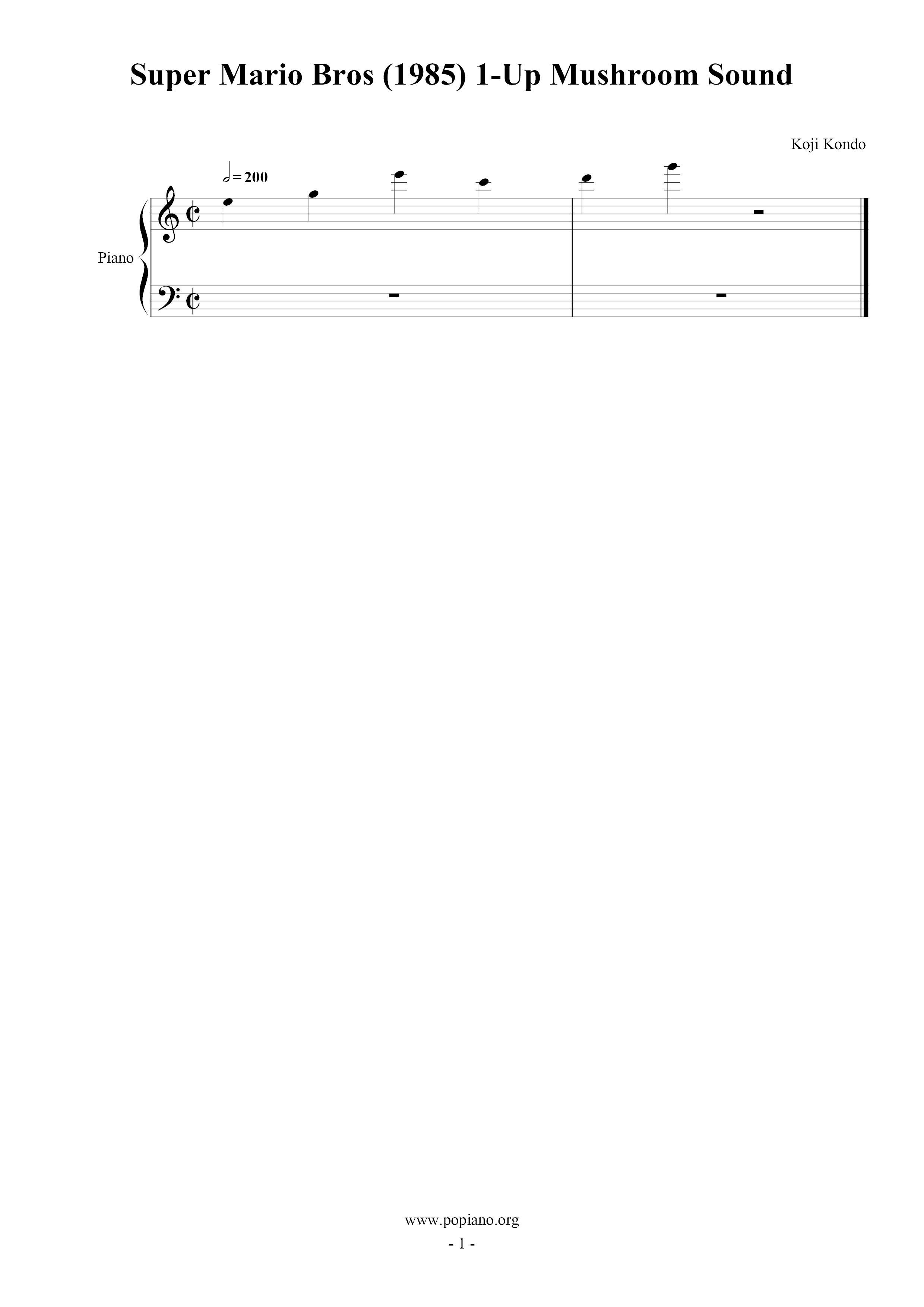 Super Mario Bros (1985) 1-Up Mushroom Sound琴譜