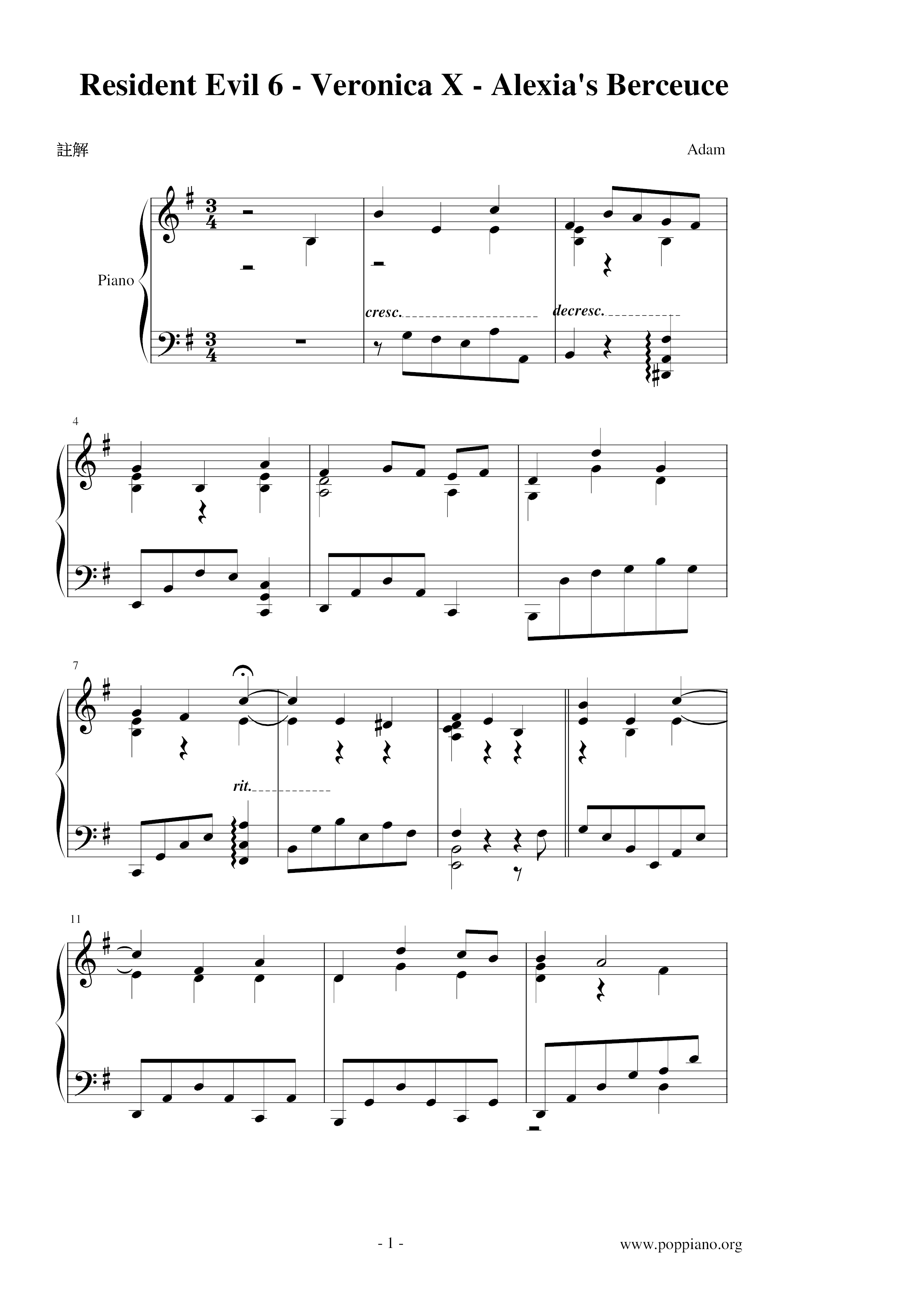 Resident Evil 6-Veronica X-Alexia's Berceuce Score