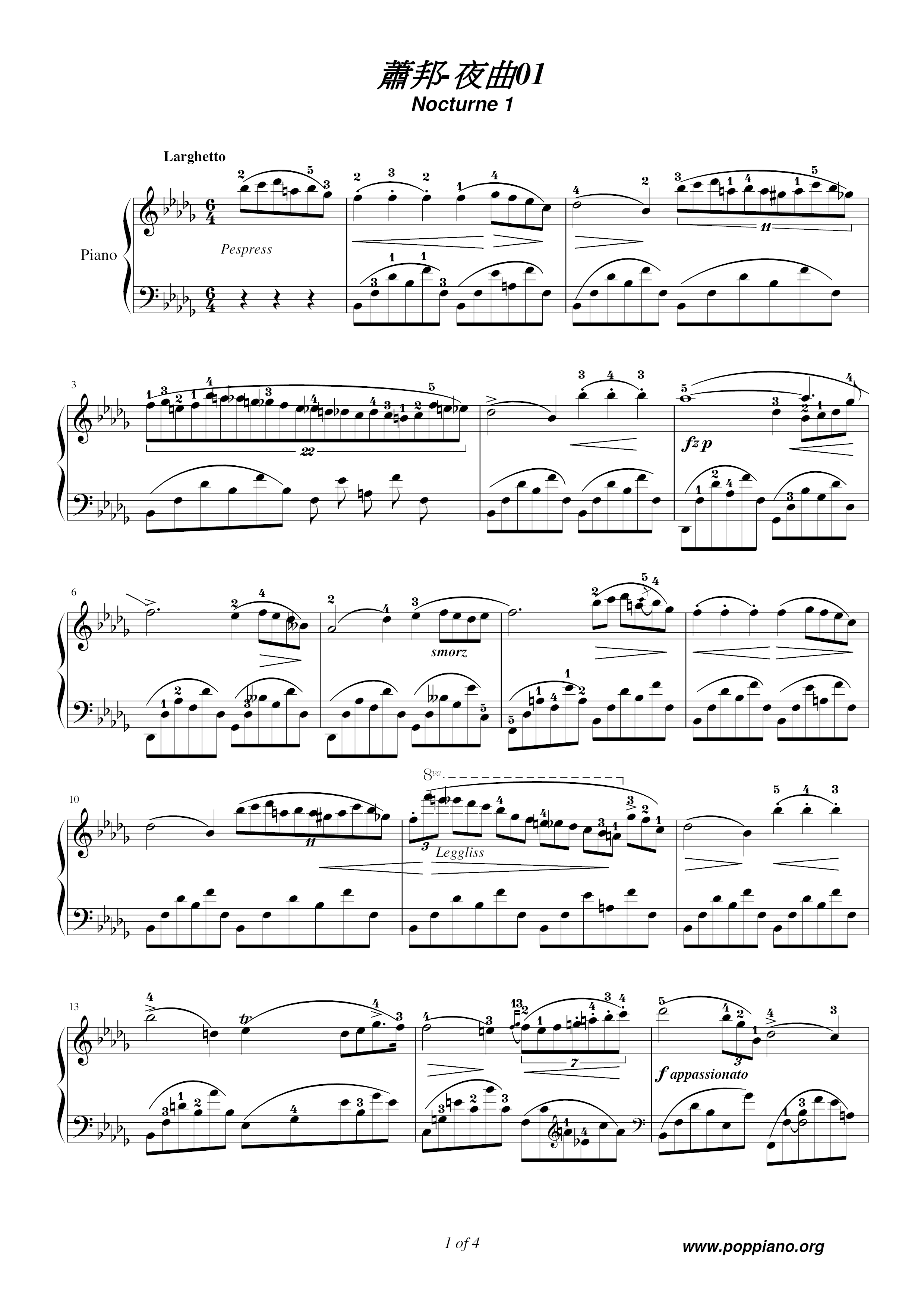 Nocturne Op. 9 No. 1 In B Flat Minor琴谱