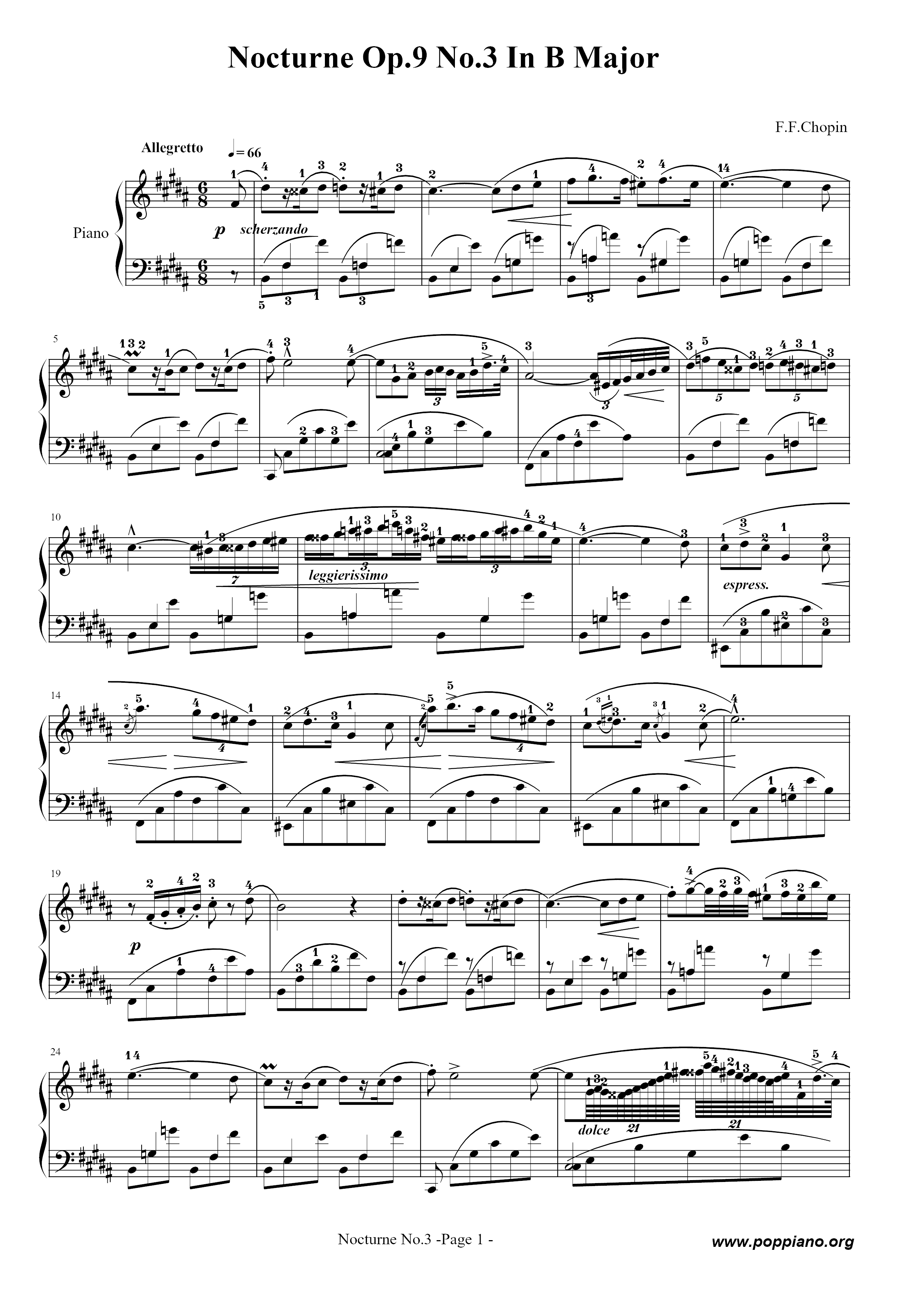Nocturne Op. 9 No. 3 In B Major琴譜