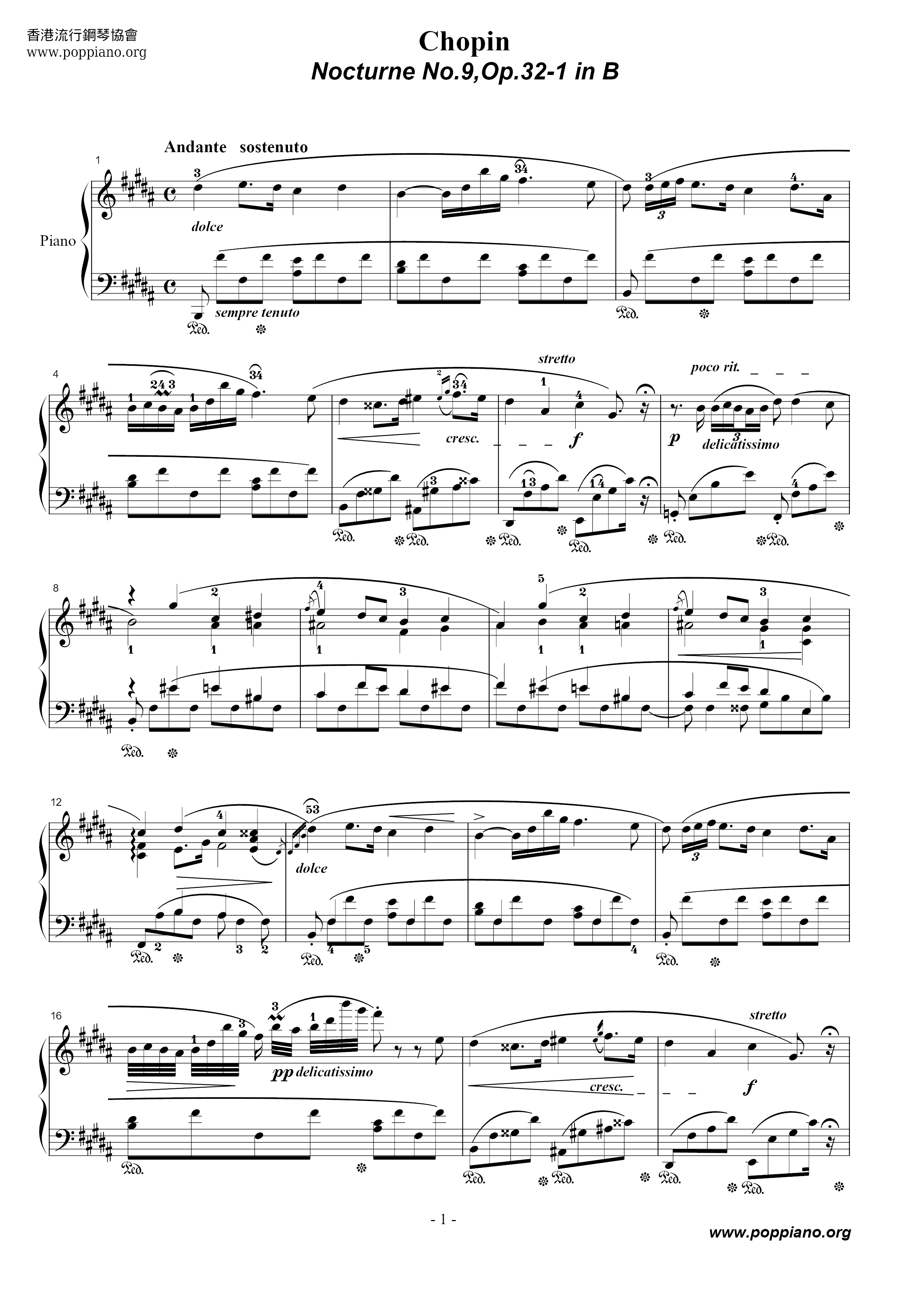 Nocturne Op. 32, No. 09-1琴谱