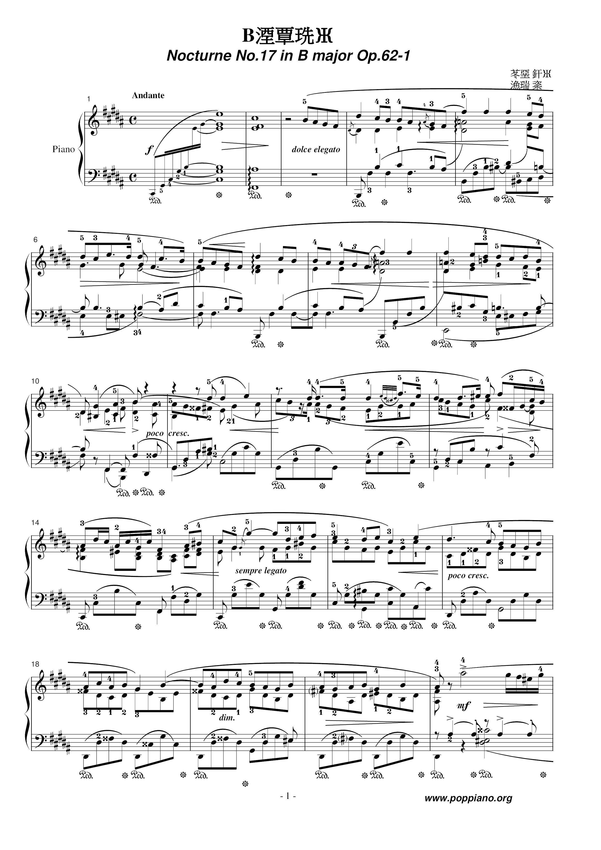 Nocturne No. 17ピアノ譜