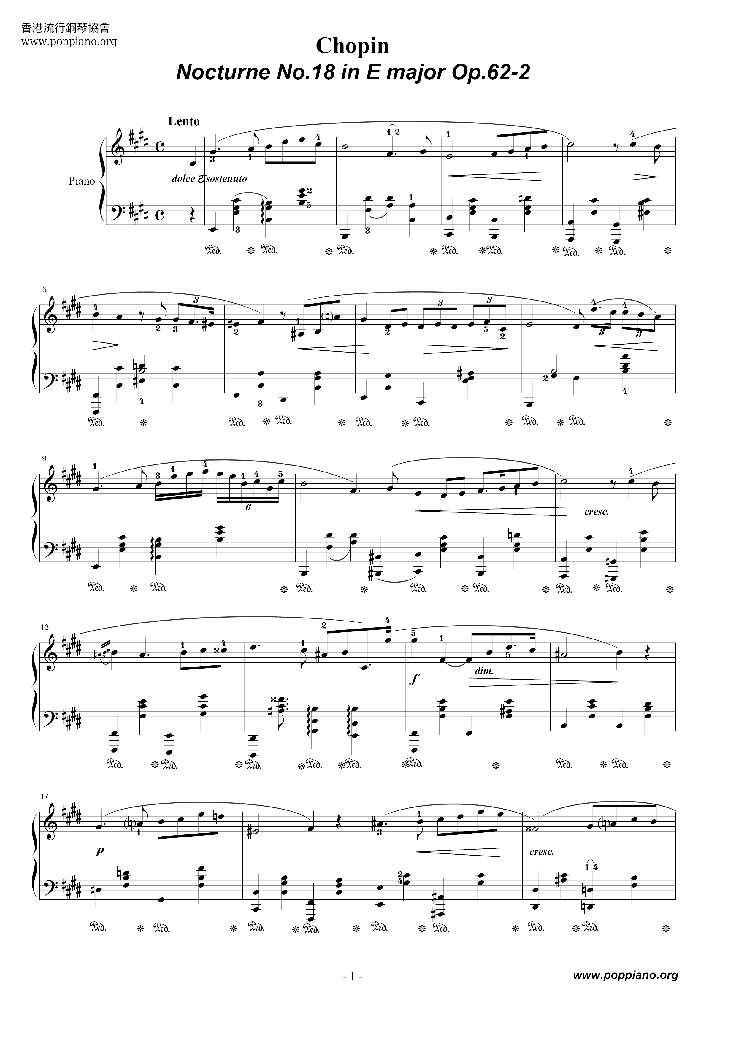 Nocturne No. 18 Op. 62 No. 2琴谱