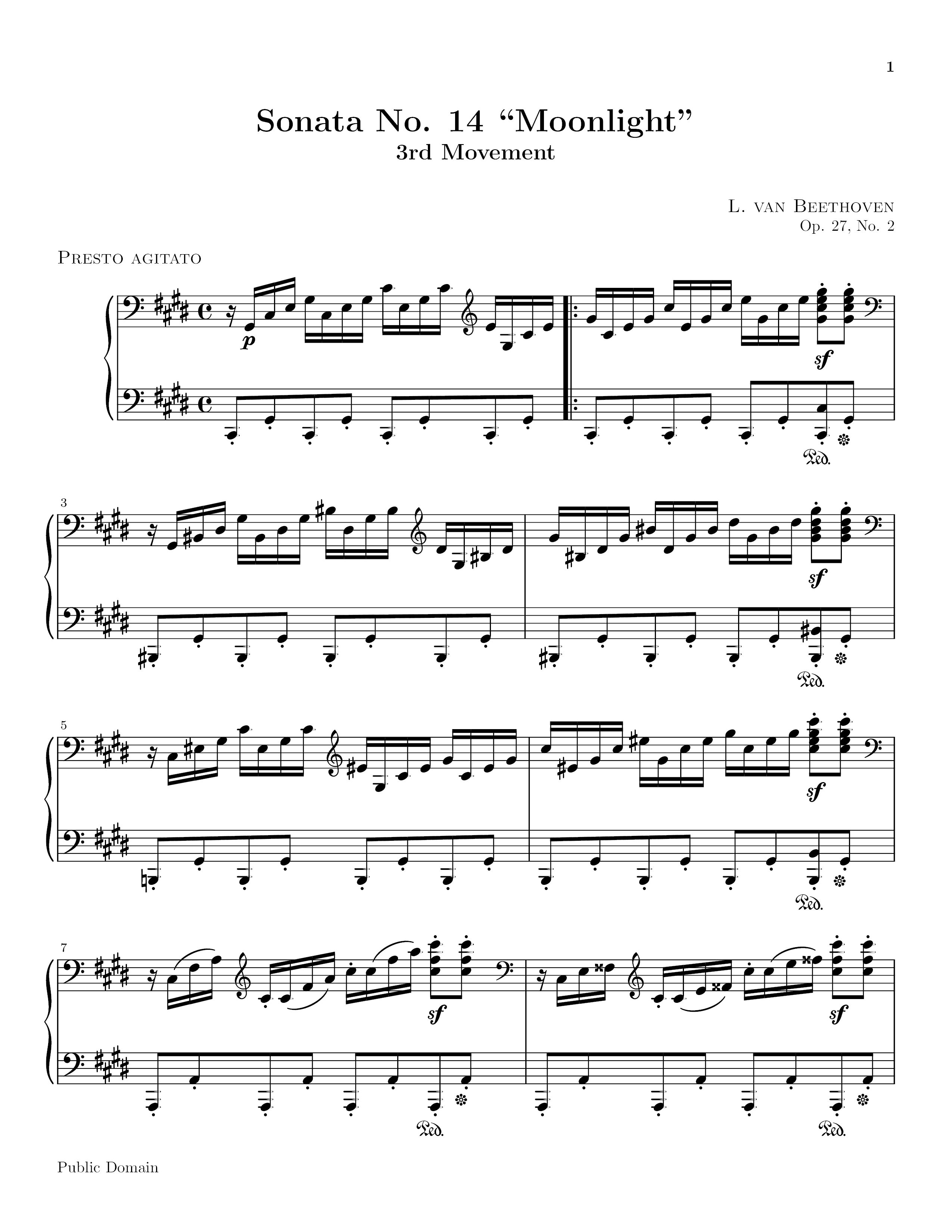 Moonlight Sonata Op. 27 No. 2 Mov 3 (月光奏鸣曲)琴谱