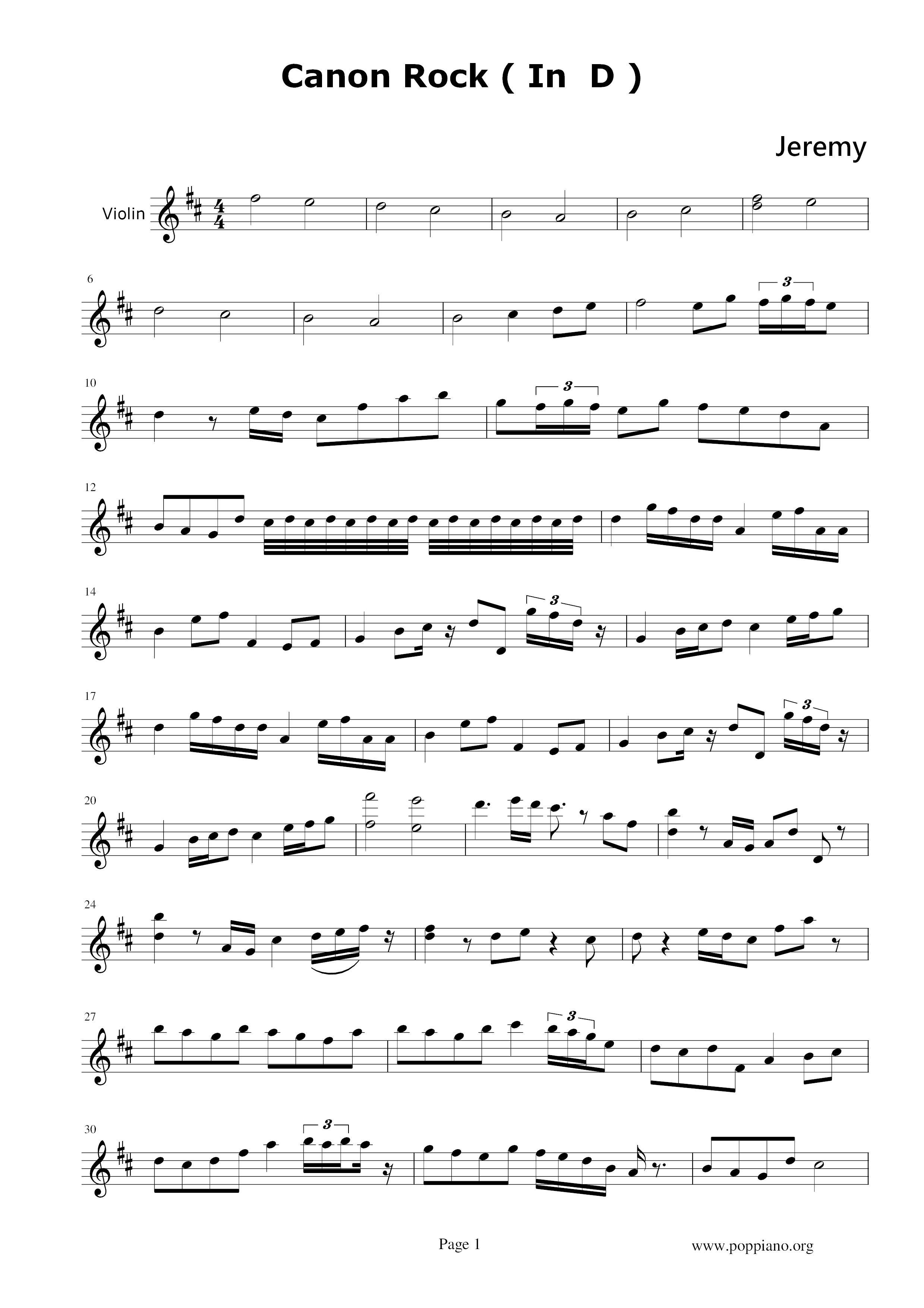 Canon Rock In D Score