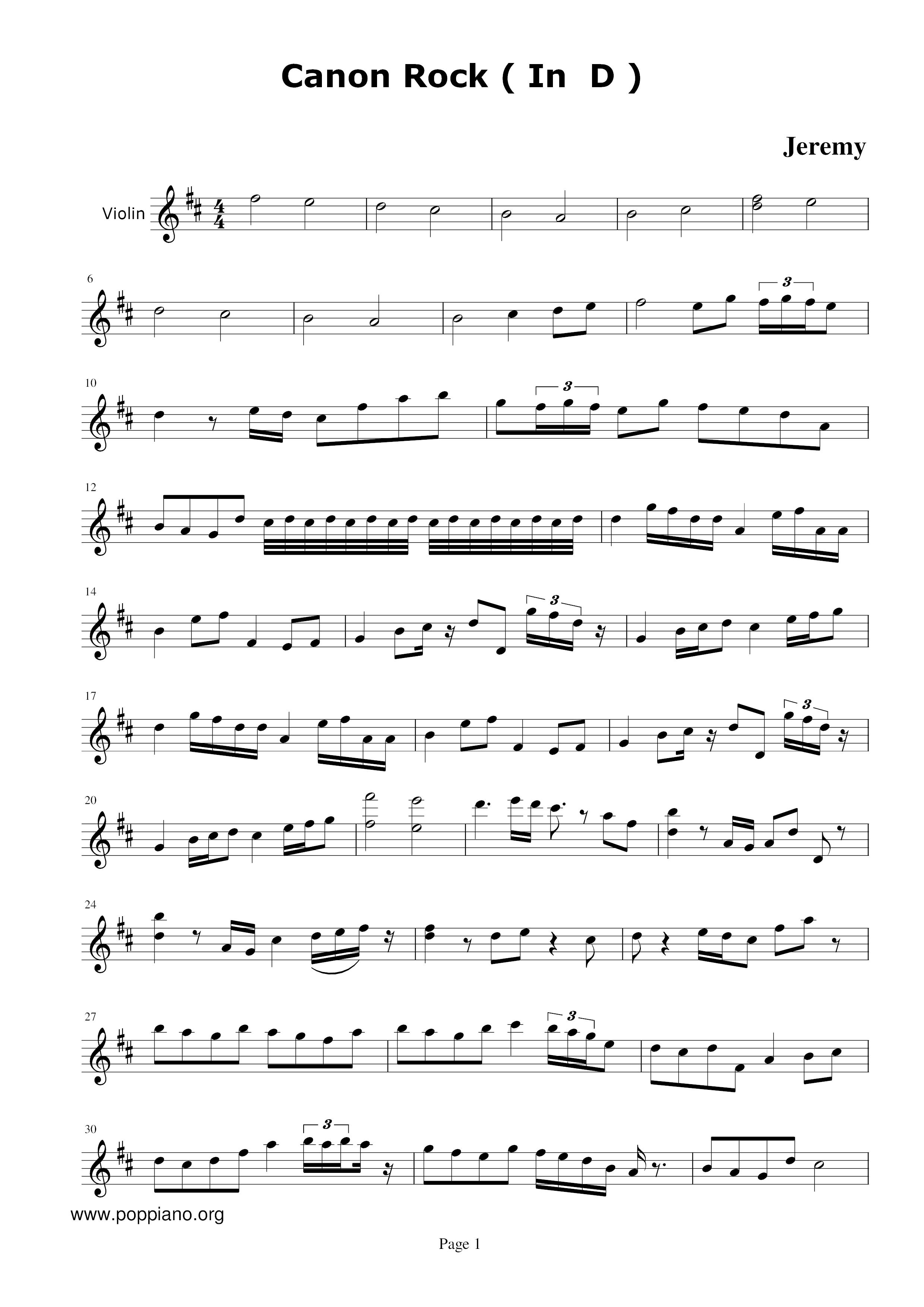 Canon Rock In D Score