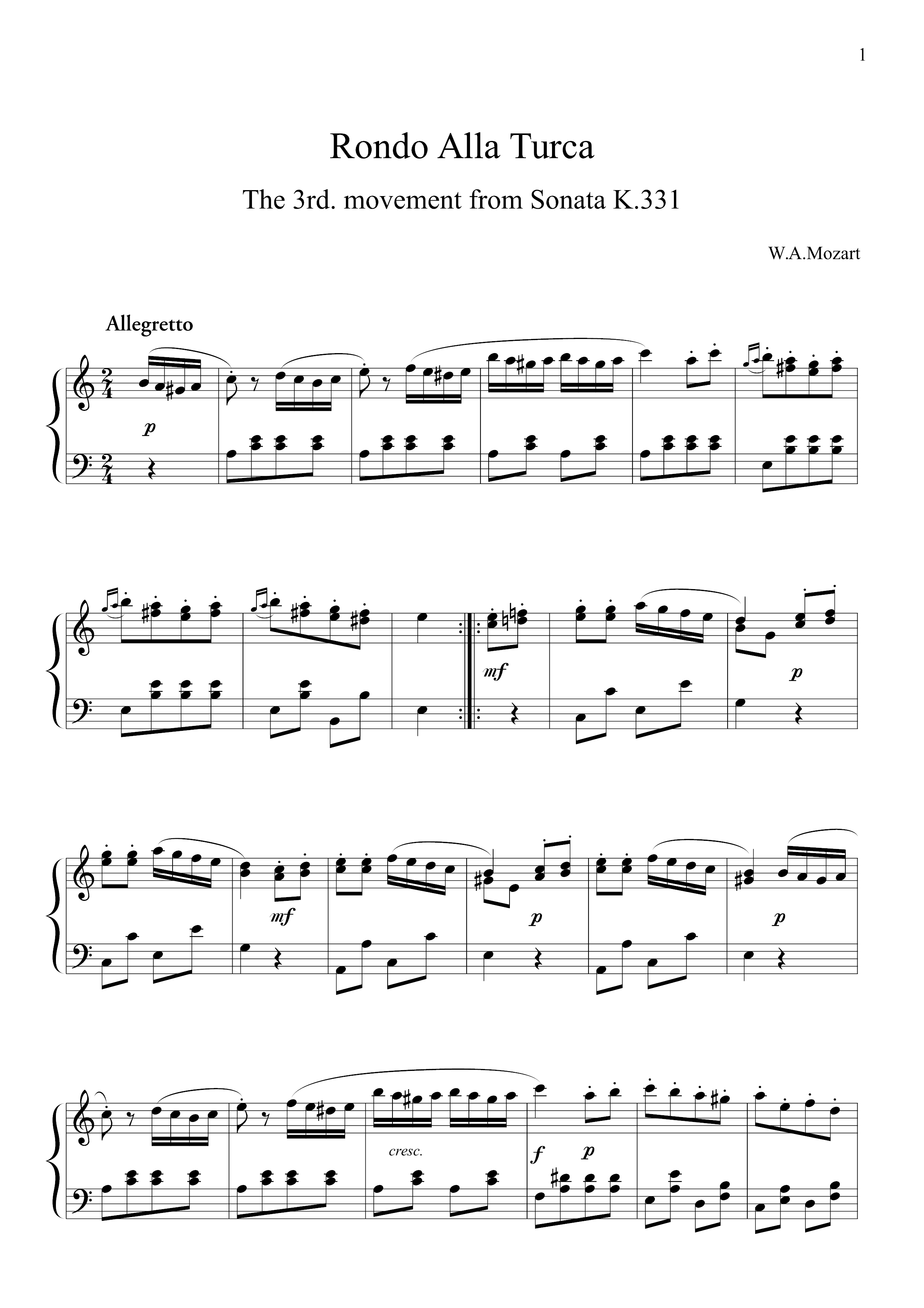 Rondo Alla Turca K331 Turkish March Score