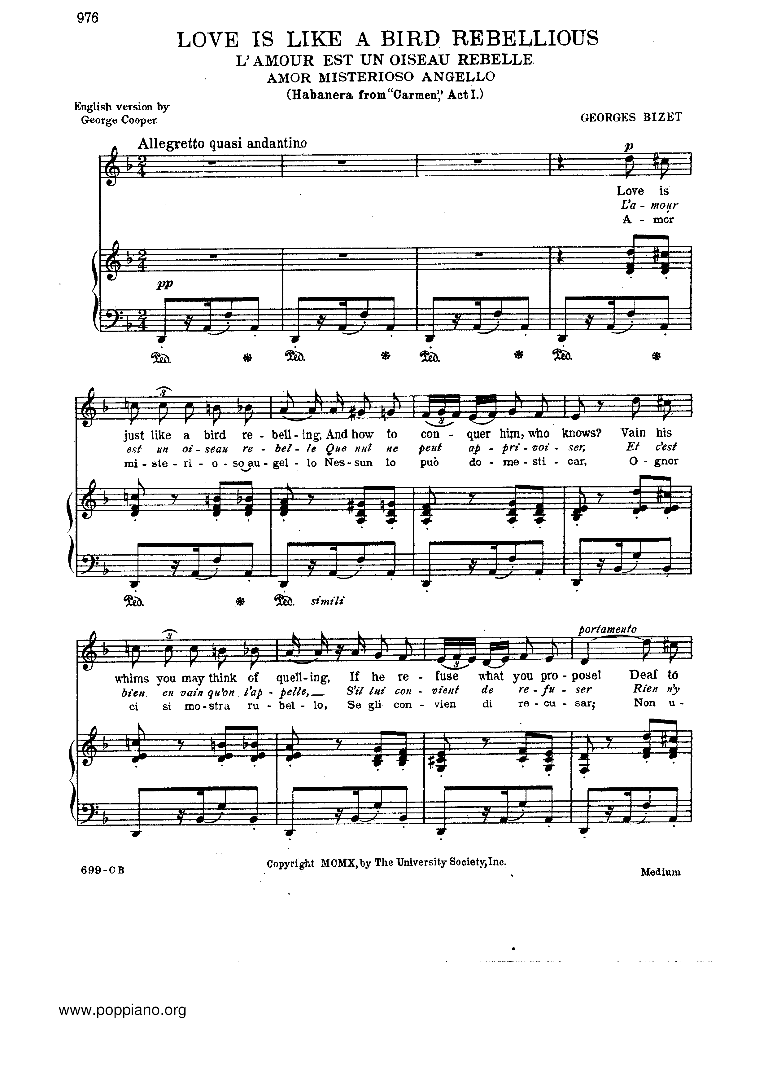 Carmen - Habaneraピアノ譜