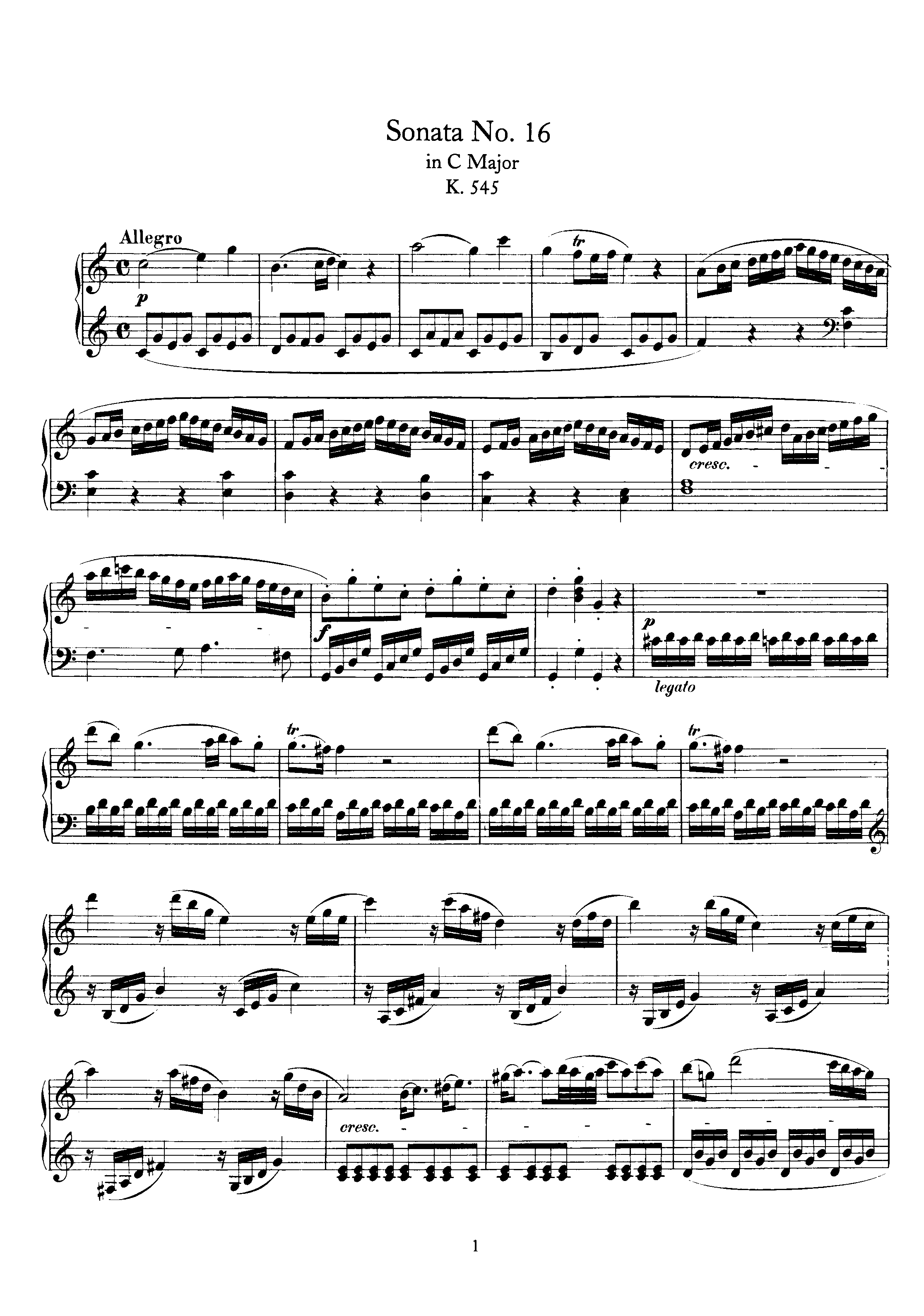 Piano Sonata No. 16 k545 all movement Score
